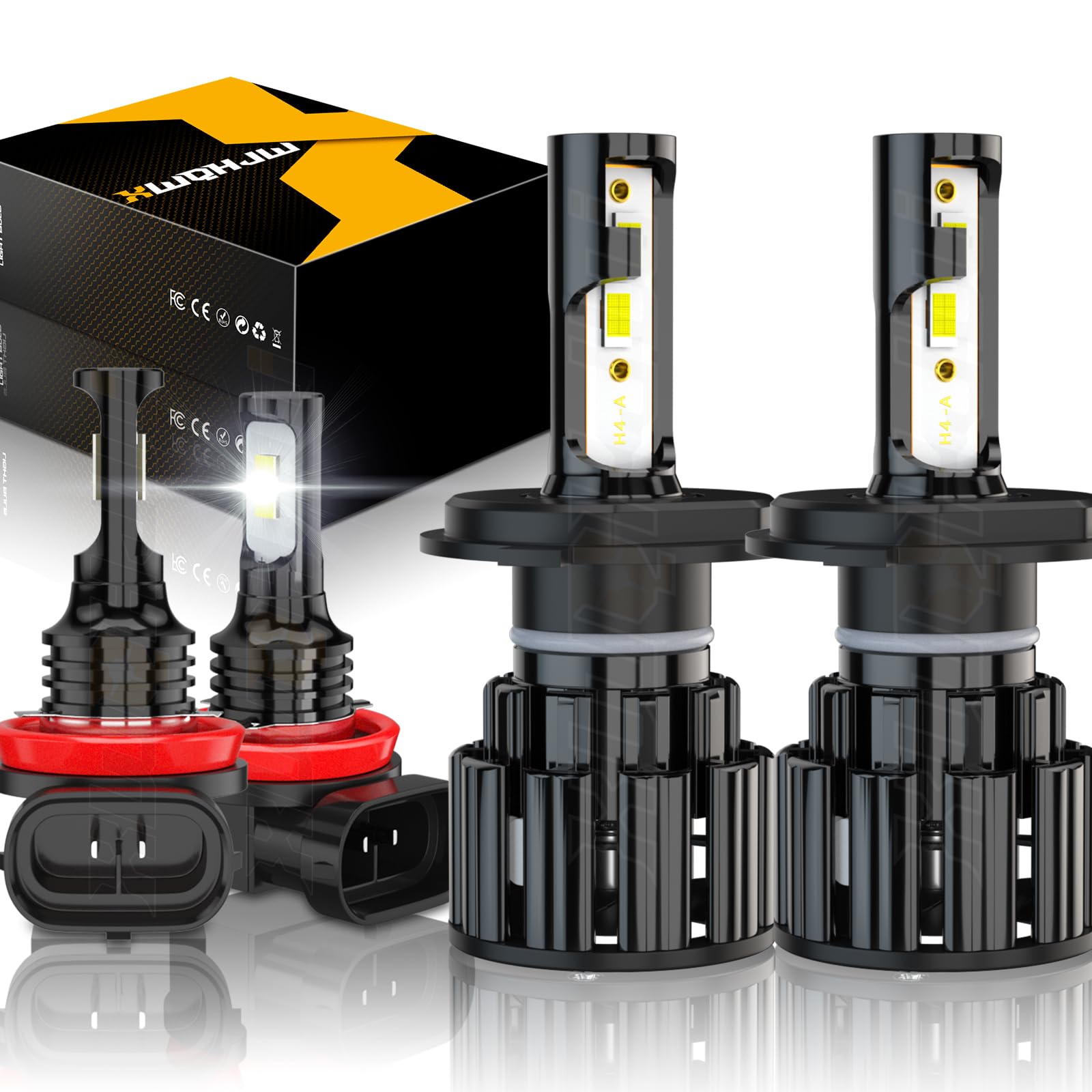 XWQHJW 9003 High Low Beam H11 Fog Lights, 6000K Bright White, Plug n Play, 4-Pack Compatible with 2012-2015 Toyota Tacoma