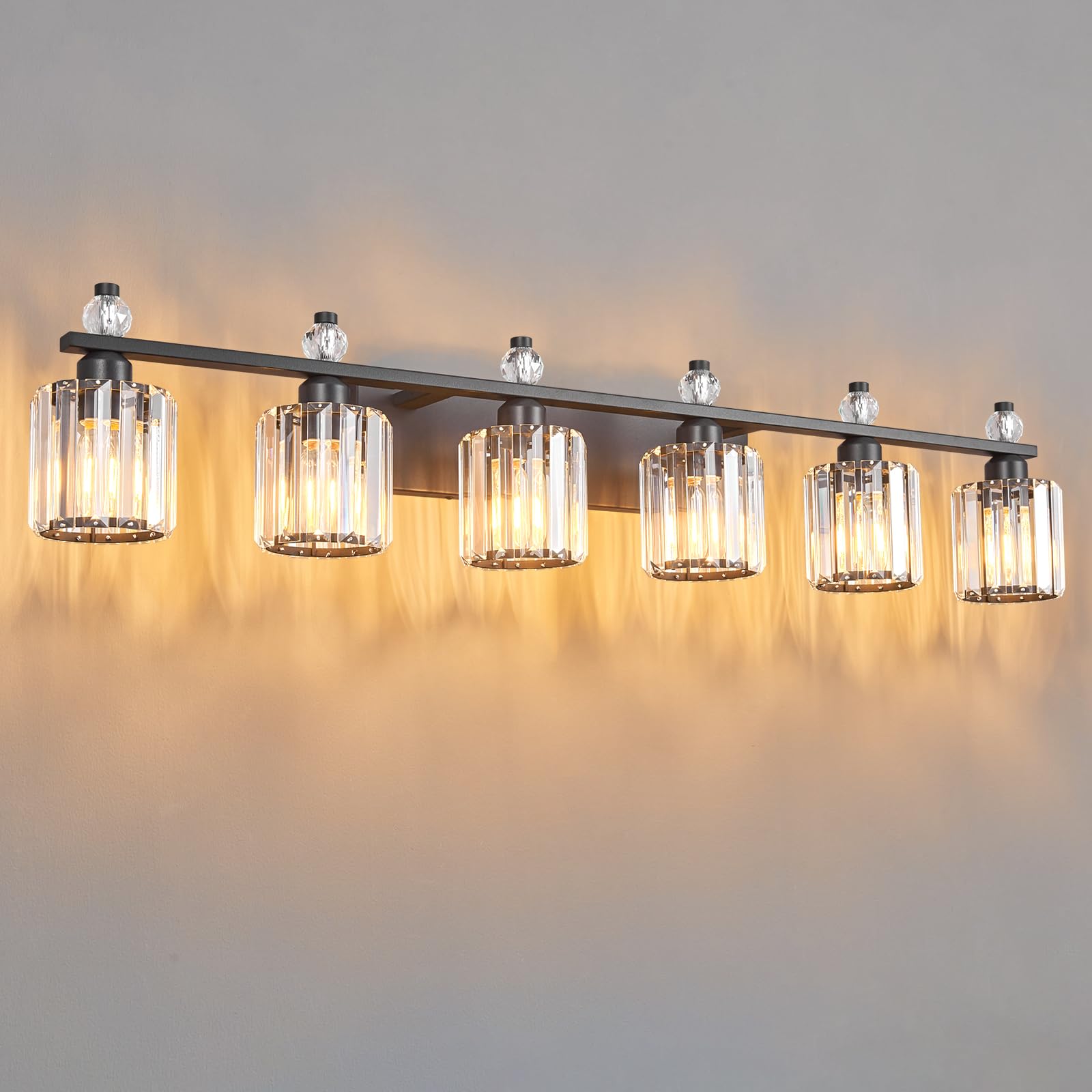 FDPBY 6-Light Bathroom Vanity Lights Modern Crystal Fixtures Over Mirror Sand Black Metal 291