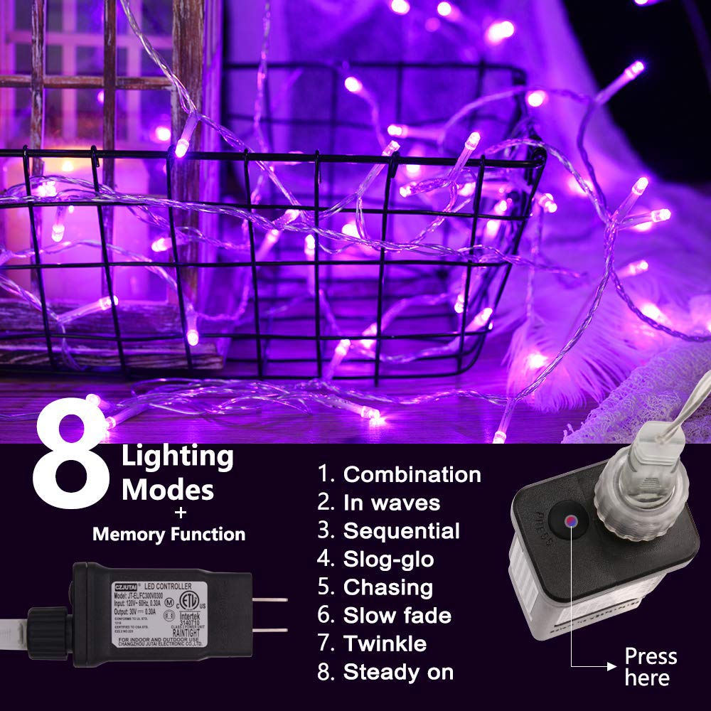 Purple String Lights Christmas - 320 Led 35M/115Ft 8 Modes End-To-End Plug In Indoor/Outdoor Waterproof Decorative Inside/Outside Fairy Twinkle Xmas Tree Lights For Halloween/Wedding/Patio/Room/Home