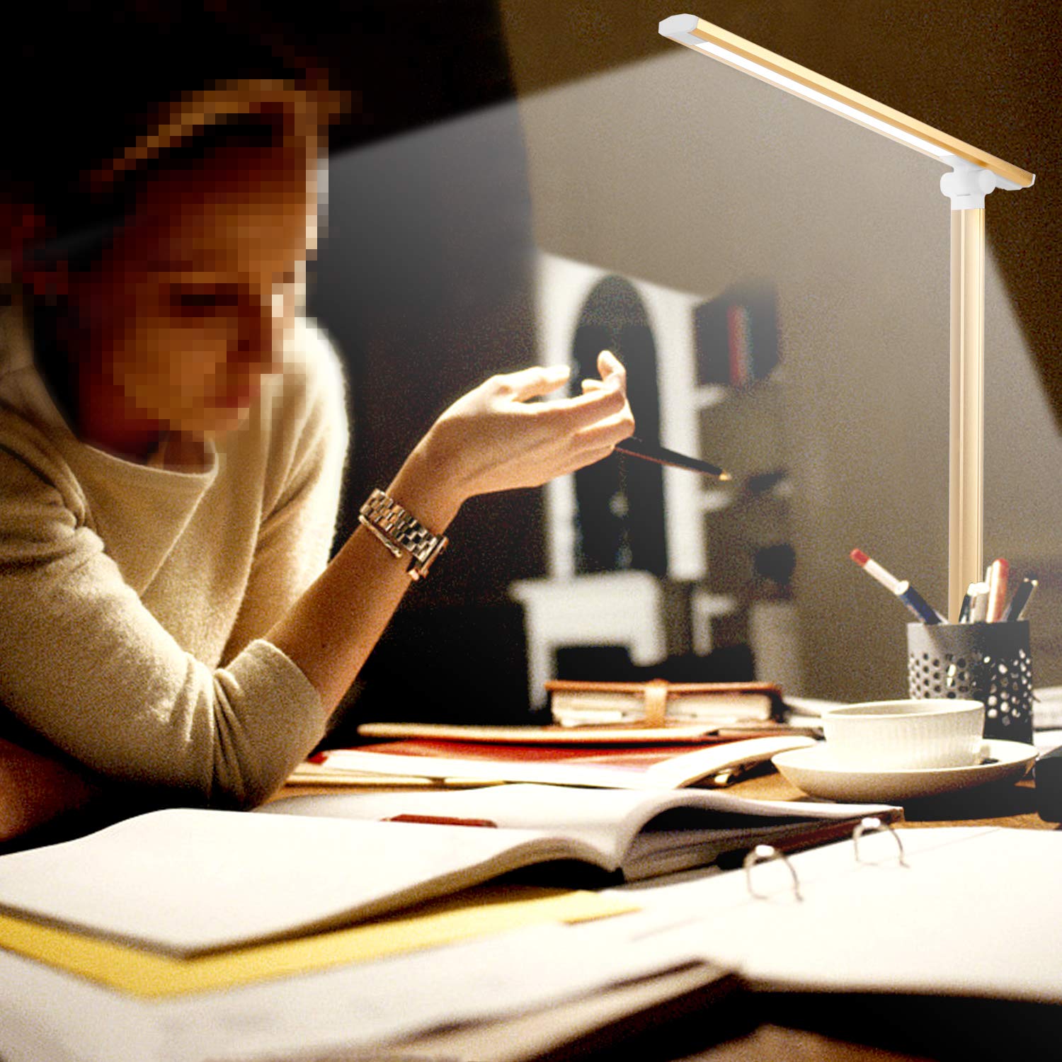 LED Desk Lamp with USB Charging Port Dimmable Eye Caring Table Lamp for Home Office, Touch Control with 5 Lighting Modes 3 Level