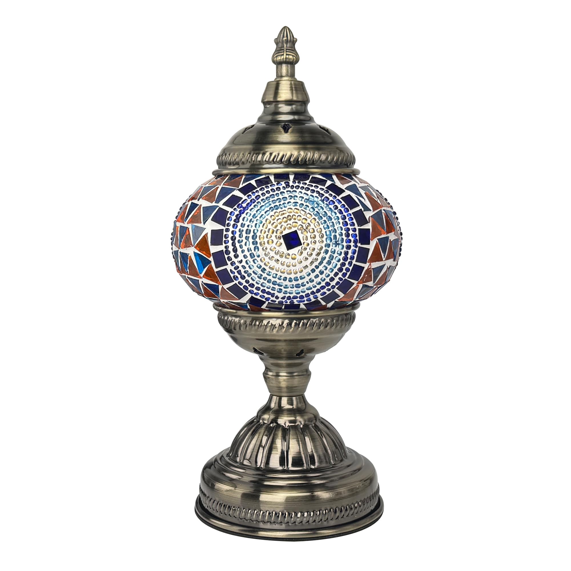 GOGERS Turkish Moroccan Table Lamp, Handmade Mosaic Glass, Tiffany Style, Blue Colorful, Model GS-HH-Y8