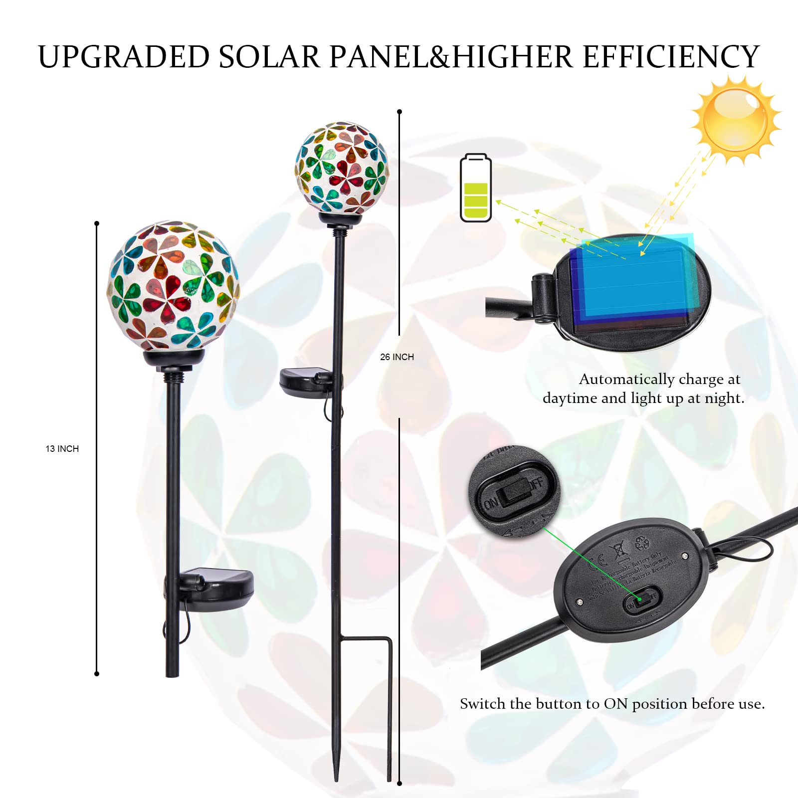 Vcuteka Mosaic Solar Garden Lights - Waterproof Led Pathway Decor For Lawn & Patio (Multicolor)