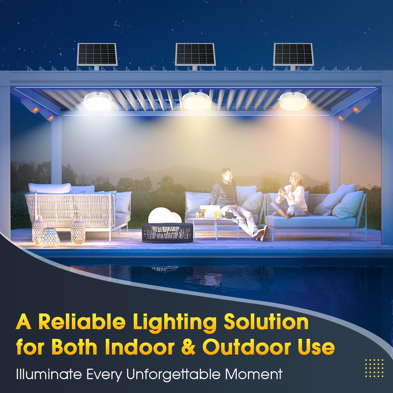 SunBonar Solar Ceiling Light, Motion Sensor, 30S/60S Timer, 3 Colors, Waterproof, 1 Pack, Model SCL-M