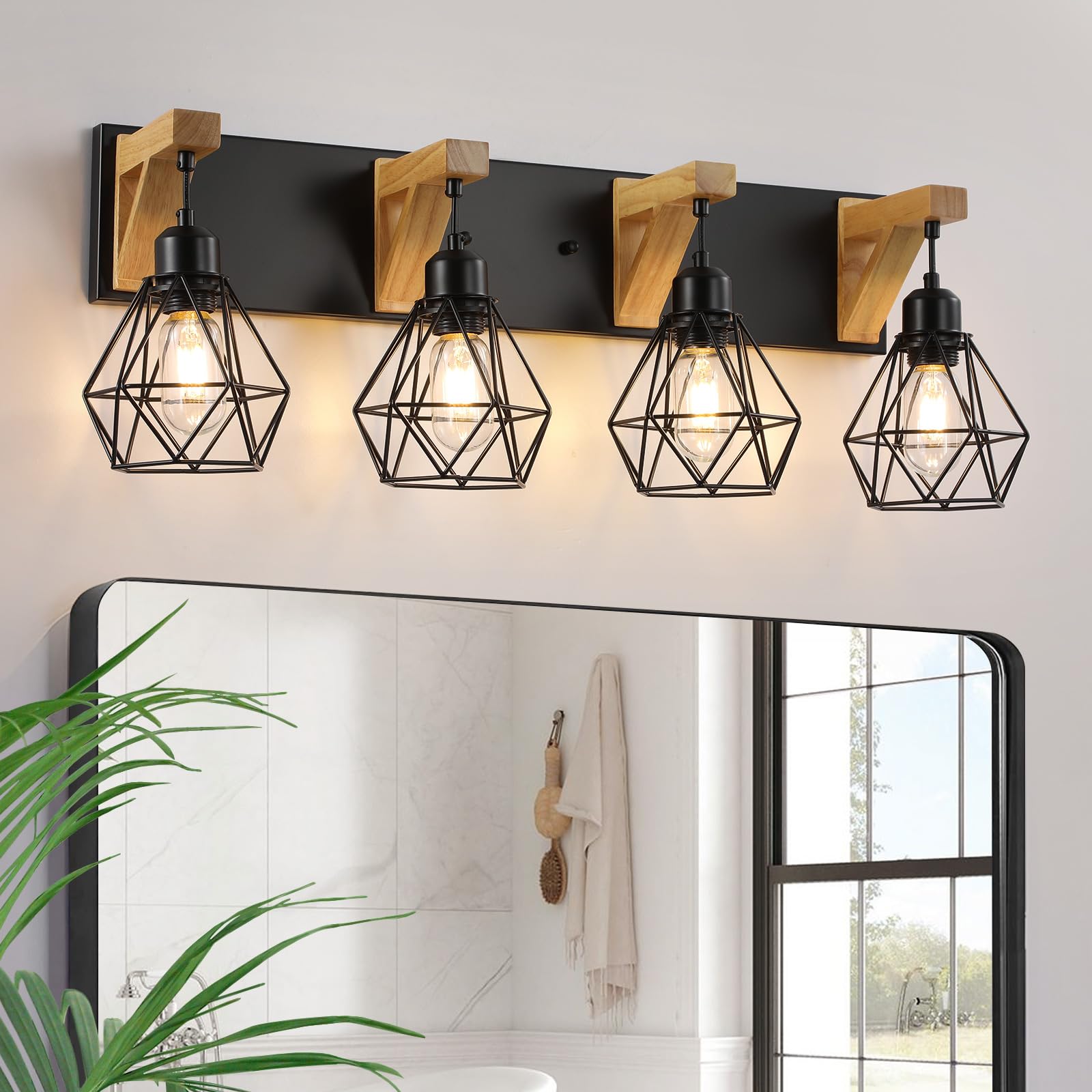 maesta 4-Light Bathroom Vanity Light Fixture, Metal, Rustic Black, Model MA018