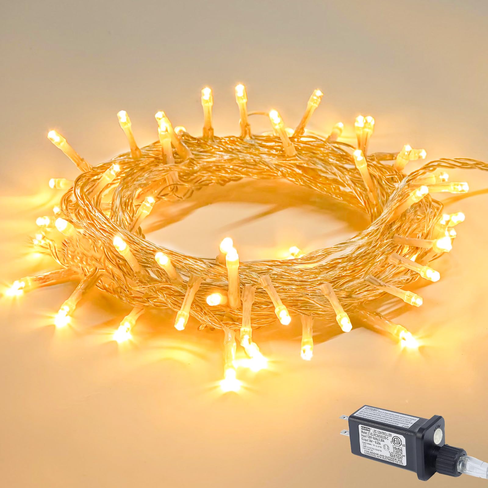 Wotilzeen 200LED 60FT Warm White LED Christmas Tree String Lights Outdoor Waterproof Twinkle Lights for Bedroom with 8 Modes Mem