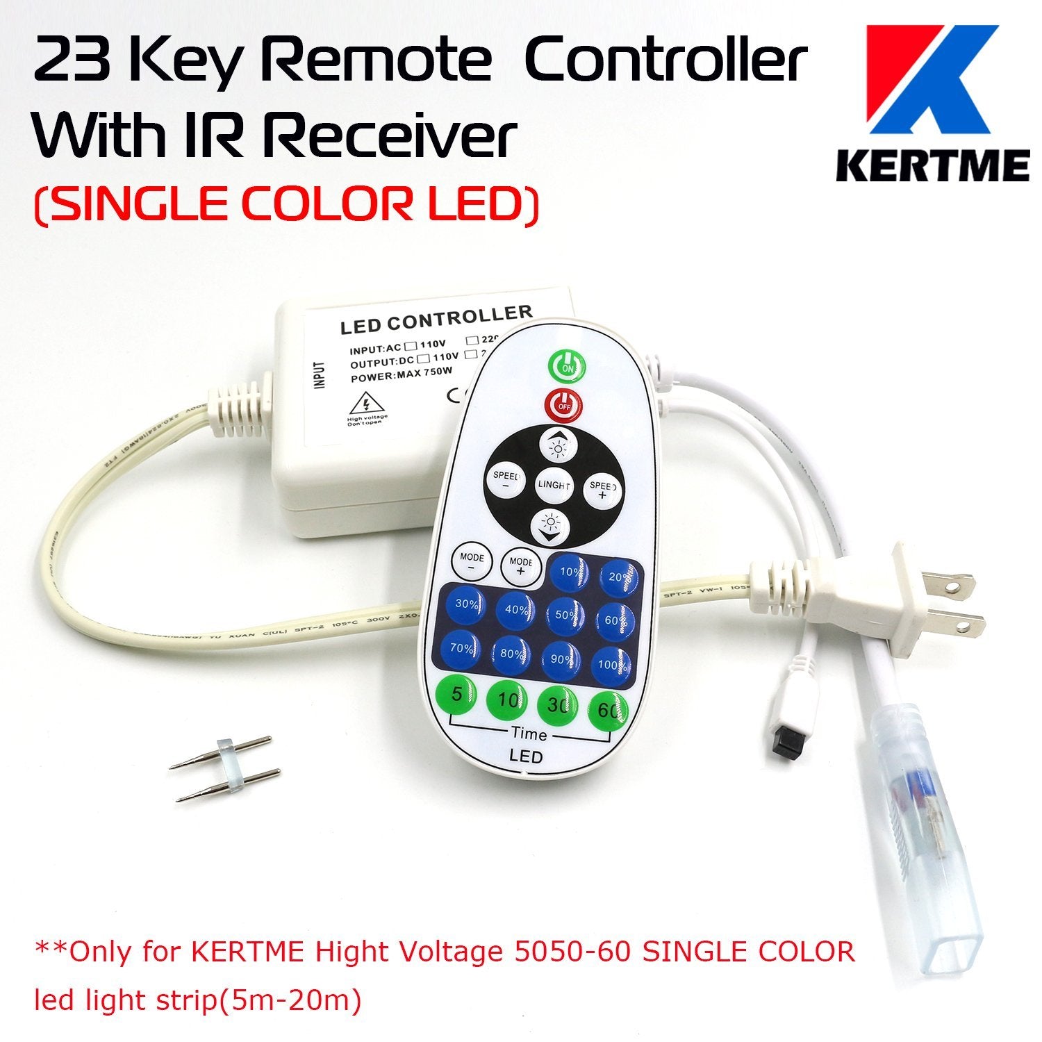 Kertme 5050 Led Strip Lights, 20M Waterproof Dimmable Rope Light, White 6000K With Remote For Home/Garden Decoration