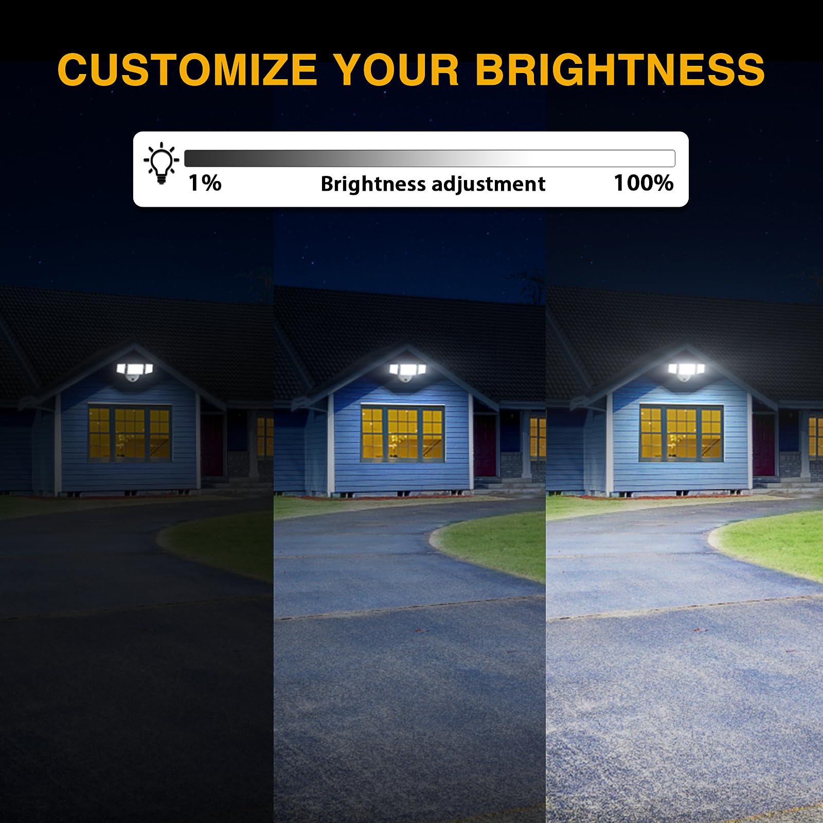 Onforu 60W Dusk to Dawn Outdoor Security Lights, 6000LM, IP65 Waterproof, 3 Adjustable Heads, Black, Model BDB60D-3