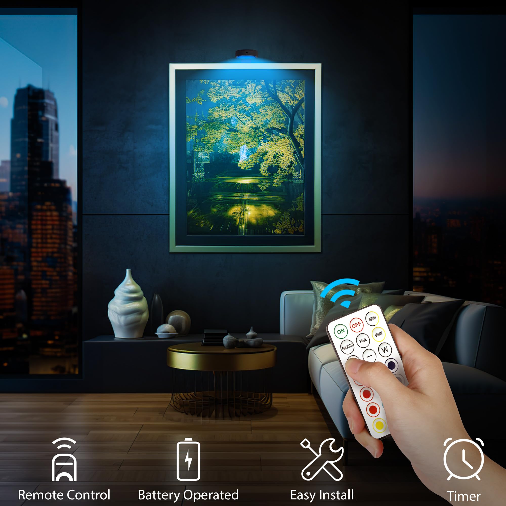 3Pcs Picture Lights For Wall, 13 Rgb Color Magnetic Led Art Display Light For Picture Frame, Wireless Battery Operated Painting