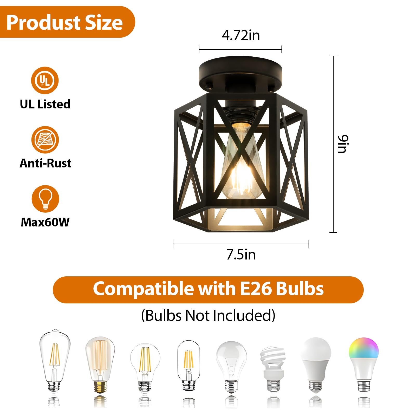 Oteedo 2 Pack Modern Semi Flush Mount Ceiling Light Hexagon Flush Mount Ceiling Lights For Dining Room Light Fixture Farmhouse Black Metal Kitchen Island Lighting Fixtures For Hallway Bathroom