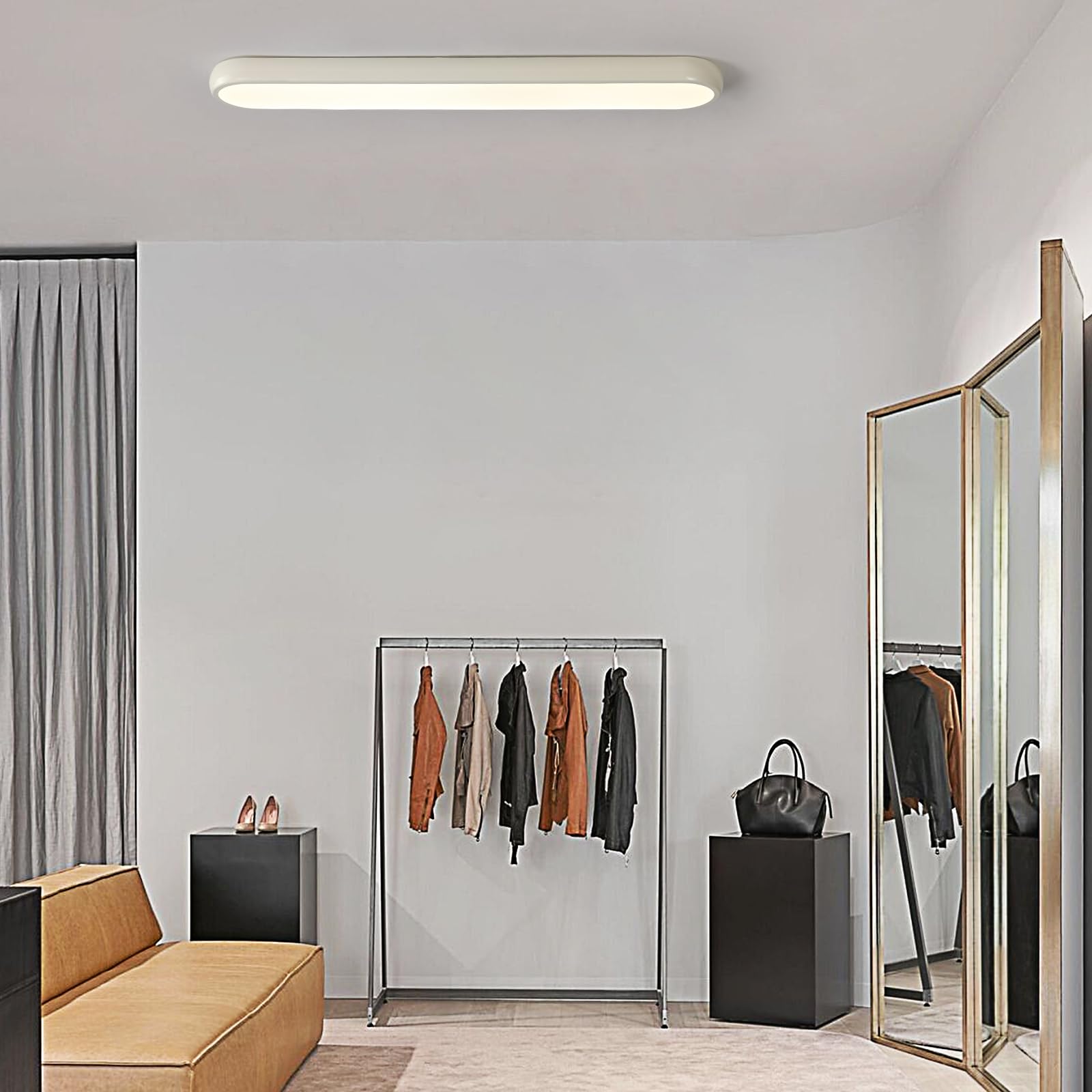 Qcyuui Dimmable Led Ceiling Light With Remote 39.4 In Long Ceiling Light Fixture Modern Flush Mount Ceiling Lamp Kitchen Lighting Fixtures Ceiling For Office Bedroom Hallway(Cream/48W)