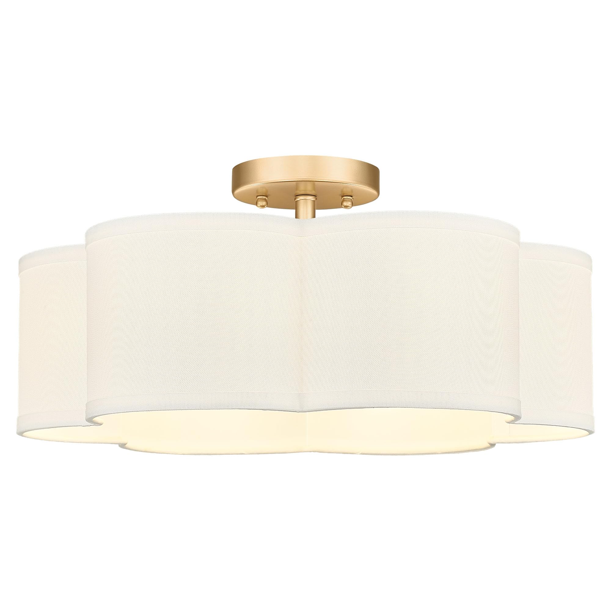 Audickic Gold Semi Flush Mount Ceiling Light, 6-Light 18Inch Ceiling Light Fixtures with Fabric Drum Shade in Flower Shape, Farm