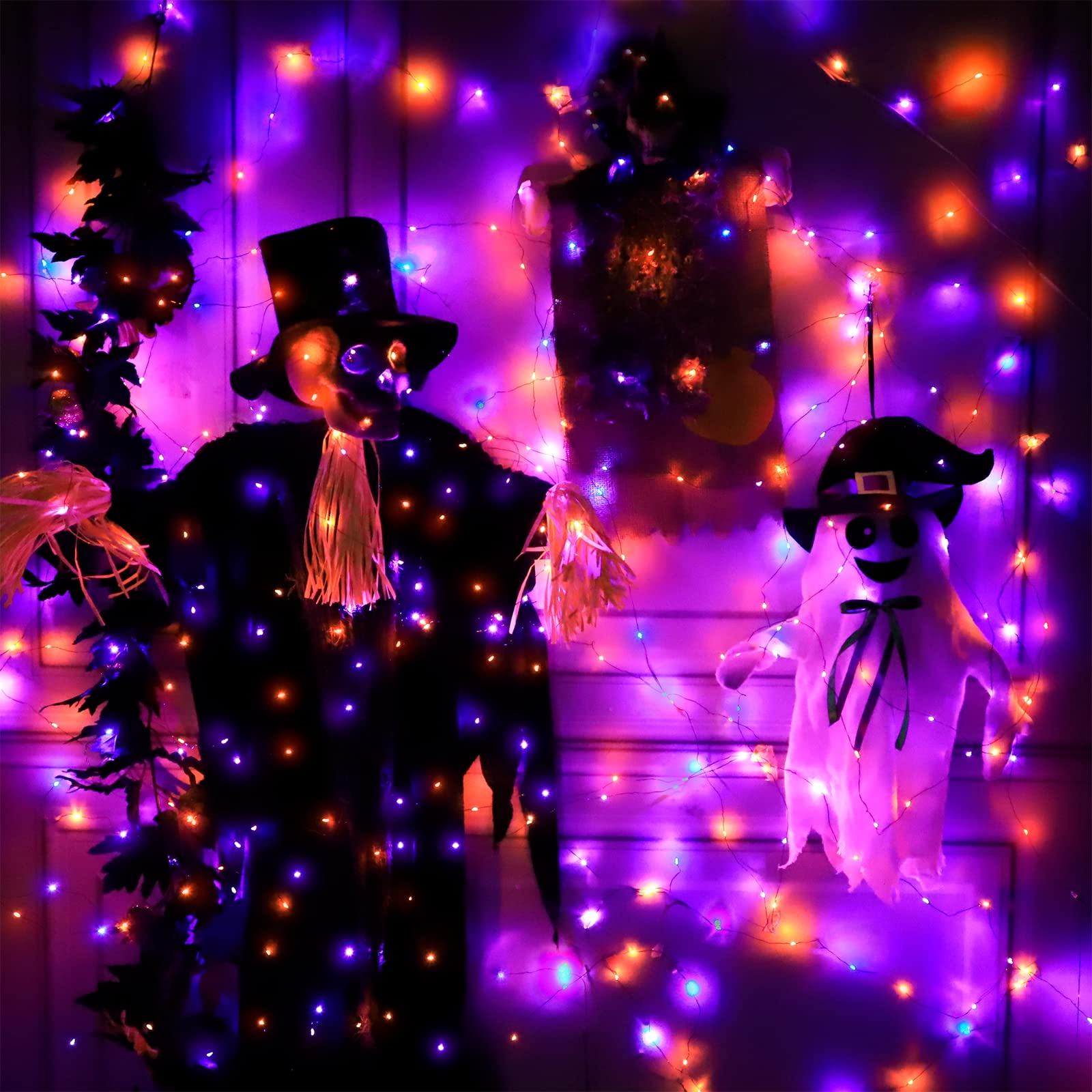 TURNMEON [5Pack&Timer] Halloween Lights Decorations, Total 250LED/82Ft Black Wired String Fairy Orange Purple Lights Battery Ope