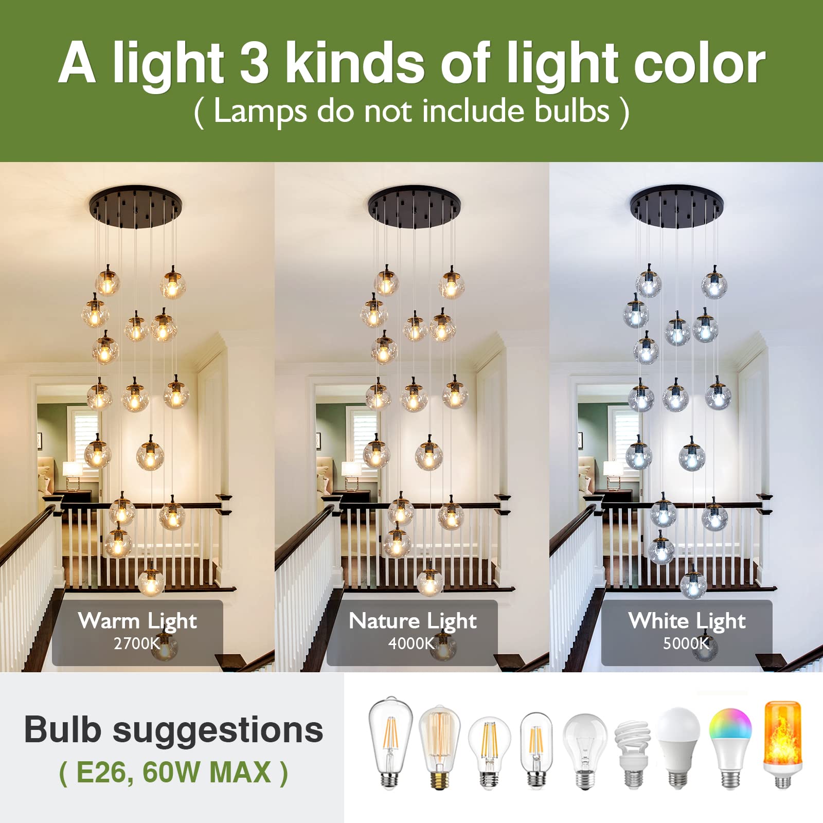 Szxykeji 16-Light Mid Century Glass Globe Chandelier For High Ceilings - Led Pendant Light Fixture