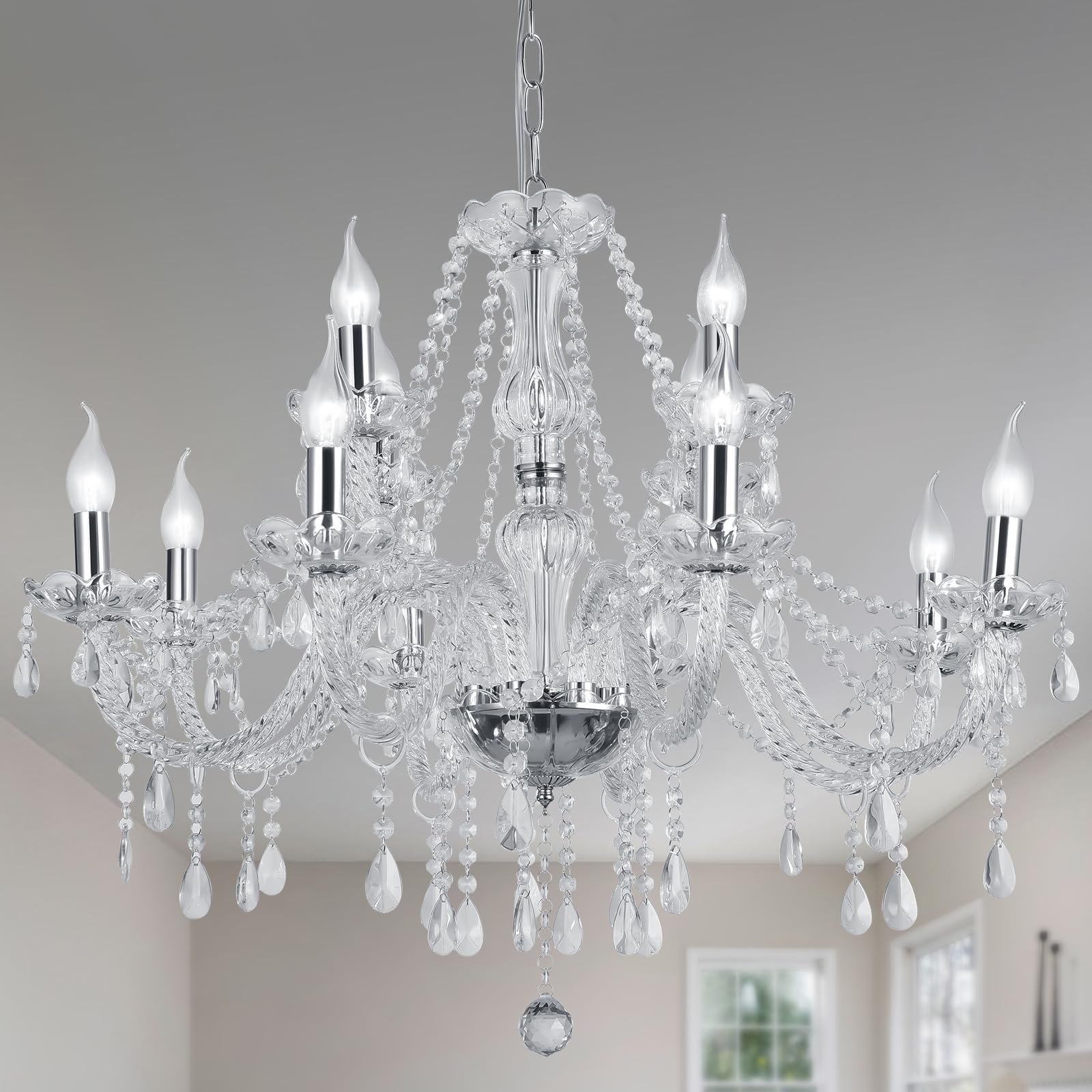 Baotree Modern Elegant 15 Lights K9 Crystal Glass Chandelier Silver Pendant Ceiling Lighting European Style for Dining Living Ro