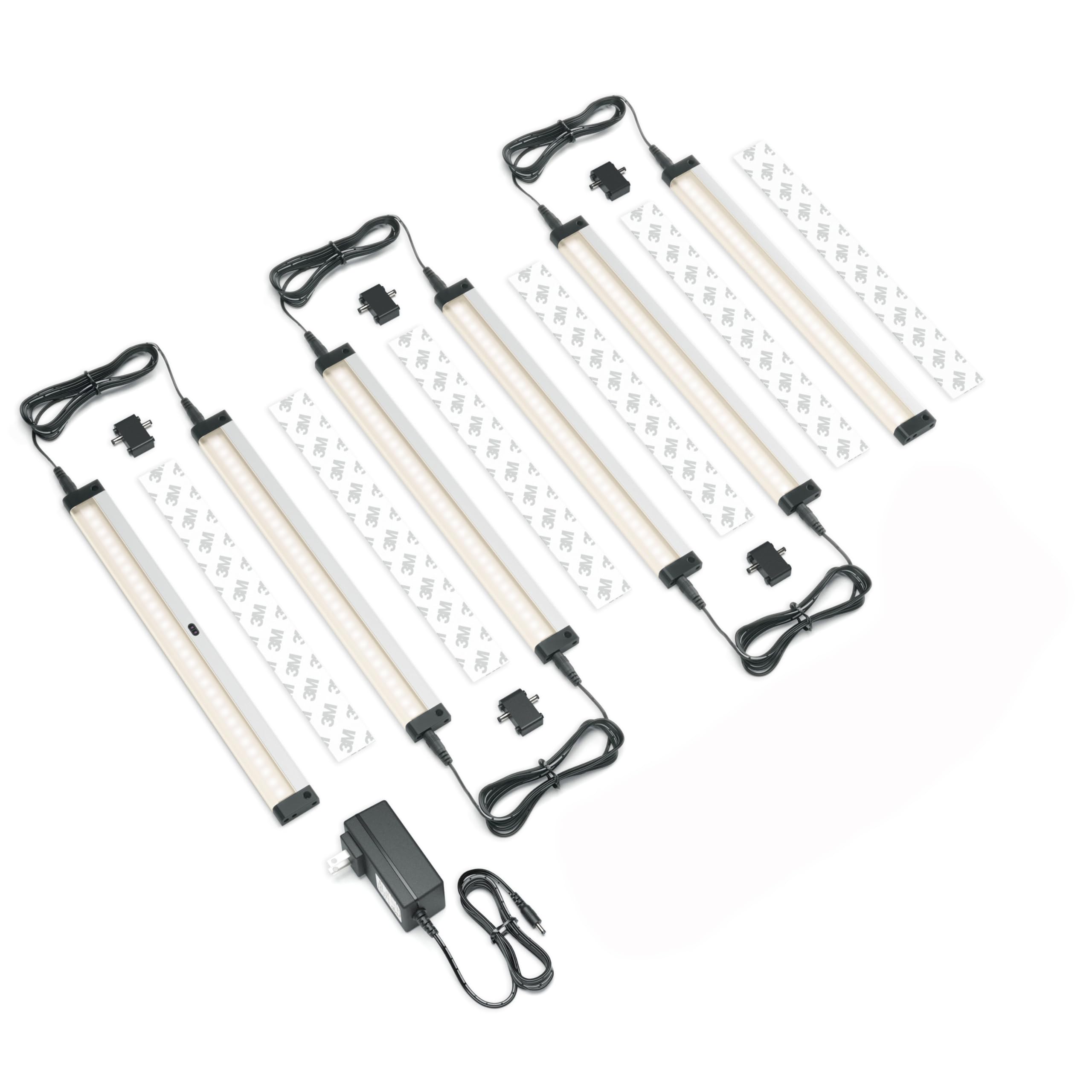 EShine LED Under Cabinet Lighting Kit, Dimmable, 6-Pack 12 in, Aluminum, Warm White (3000K), Model EL3006DW