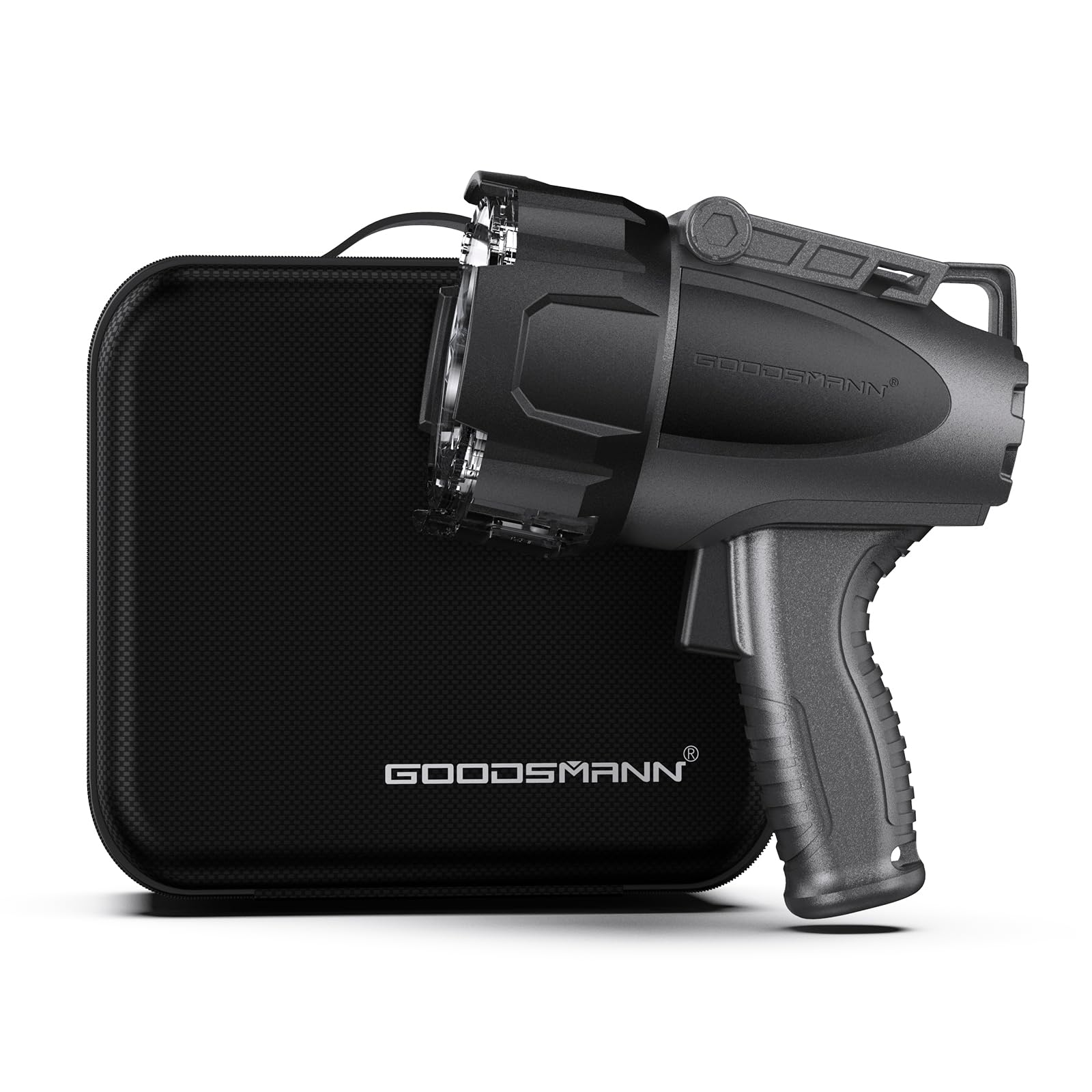 GOODSMANN 6000 Lumen Boat Spotlight - Waterproof Rechargeable LED Hunting Spotlight with Detachable Red Light Filter, EVA Carryi