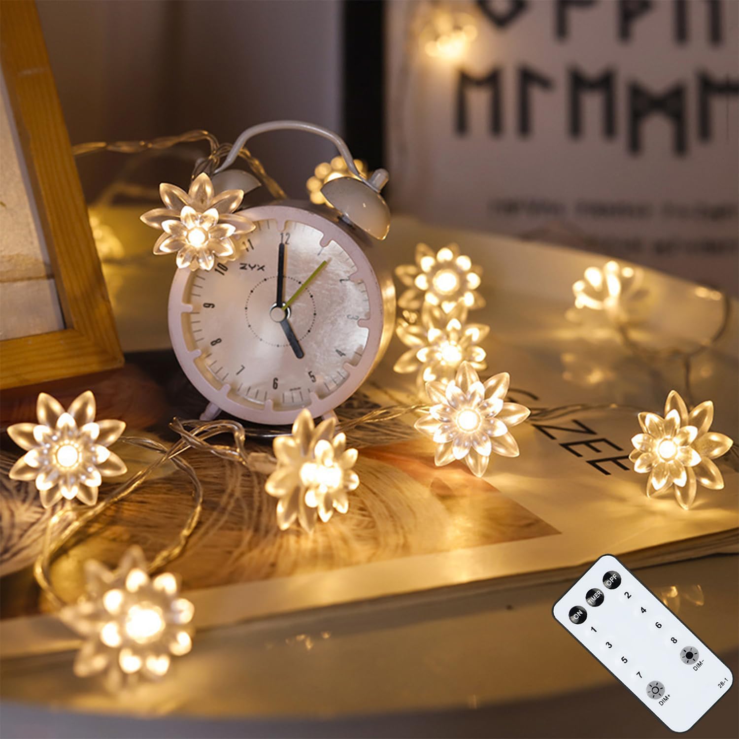 Jolymoly Flower String Lights, 59 Ft 100 Led Fairy Lights Plug In With Remote Timer, Connectable Flower Fairy Lights For Bedroom Wedding Xmas Indoor Outdoor Decor, Warm White