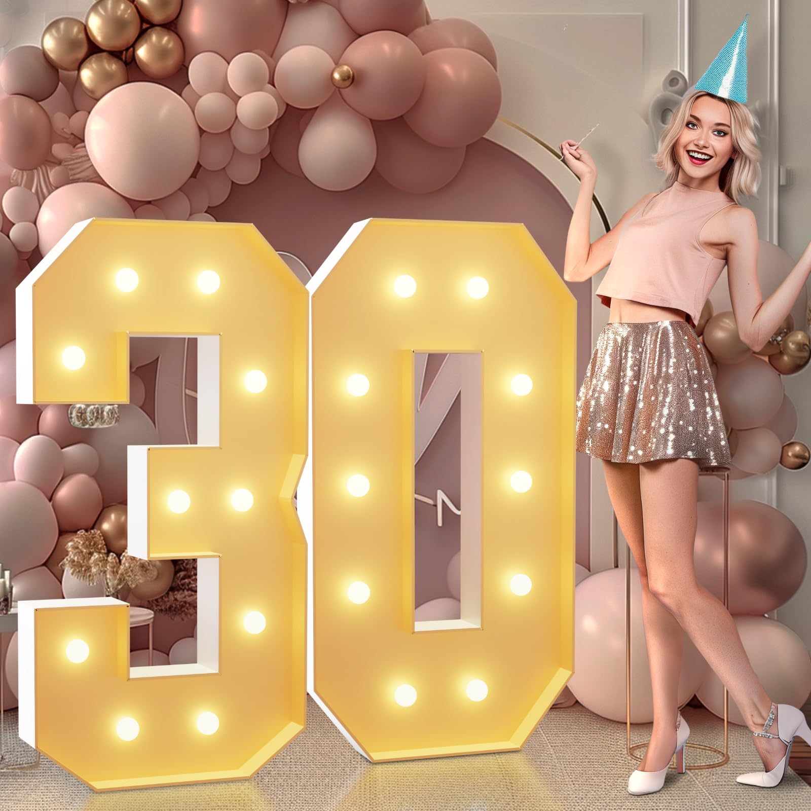 imprsv Light Up Numbers, 30th Birthday Decorations, Foam Board, 4FT Size, Marquee Style, Anniversary Party Kit
