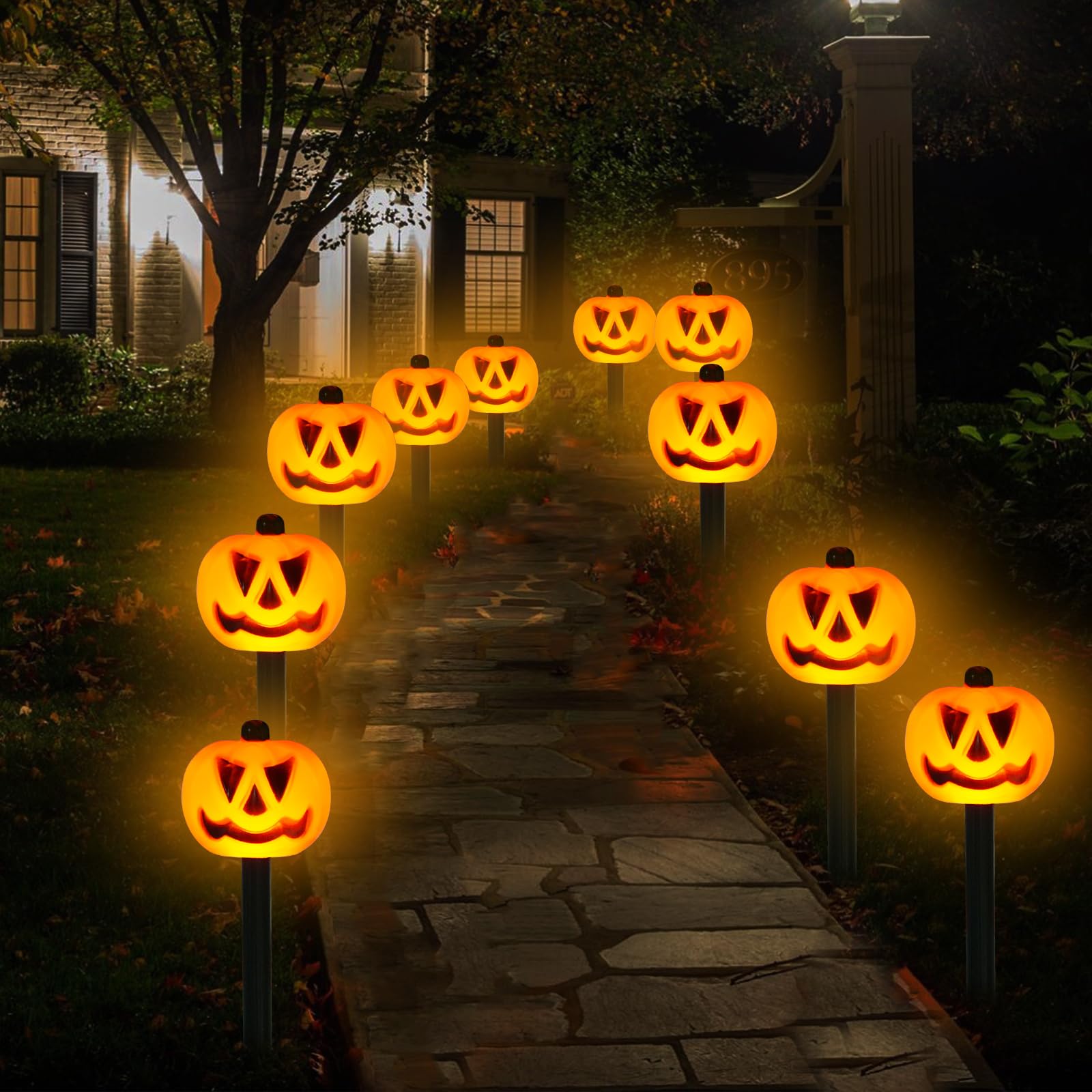 Cmuloiet Solar Pumpkin Pathway Lights - 4 Sets, 7 Modes, Waterproof Outdoor Halloween Decor