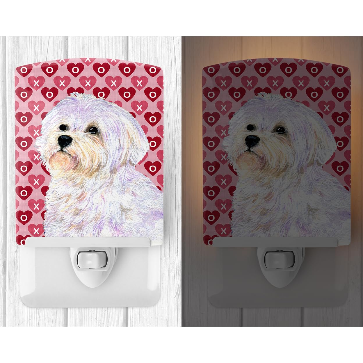 Carolines Treasures Night Light, Ceramic, Maltese Hearts Design, UL-Certified, 6x4x3 inches, Multicolor, Model SS4481CNL