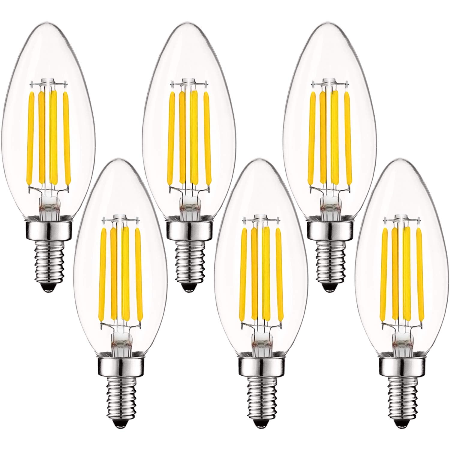 LUXRITE Vintage LED Candelabra Bulbs, 5W, 550 Lumens, Dimmable, Clear Glass, E12 Base, 4000K Cool White, 6
