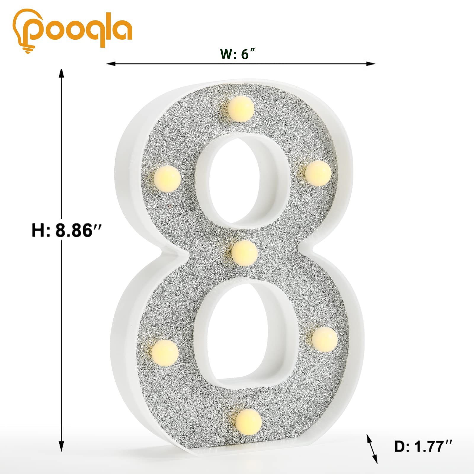 Pooqla Colorful Marquee Number 8, RGB LED Light Up Decoration, Battery Powered, Plastic, Ideal for Birthday and Wedding Parties
