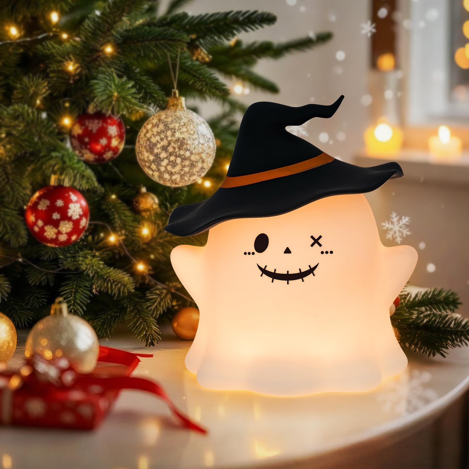 Umlaen 1800Mah Rechargeable Christmas Night Light  Silicone Night Lights  Rgb Color Glow  Bedside Lamp For Bedroom/Nursery/Decor/Christmas Gift (Black)