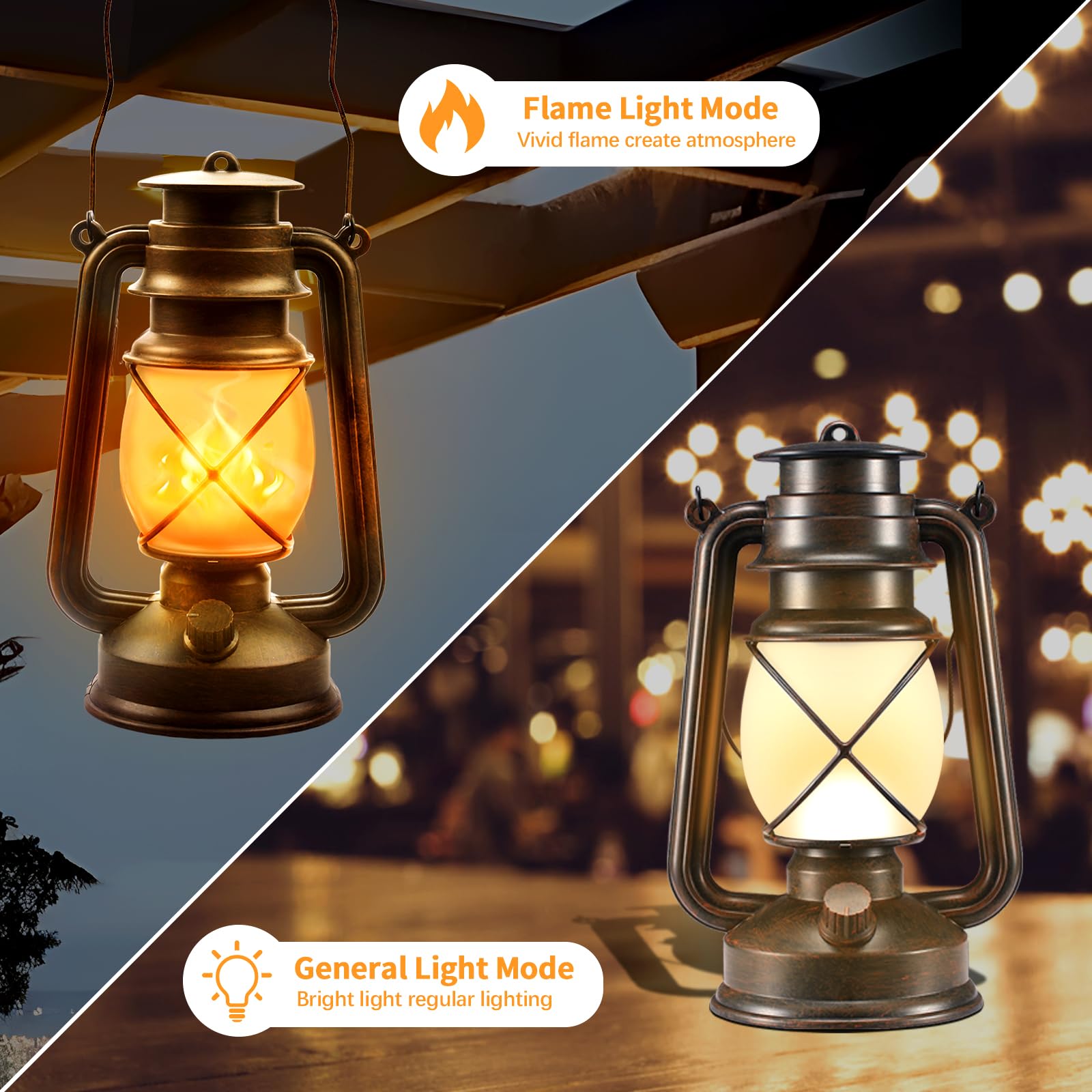 Battery-Powered Led Lanterns Decorative Outdoor & Indoor,2 Pack Bronze Vintage Lanterns With Dancing Flame,Retro Style Lantern D