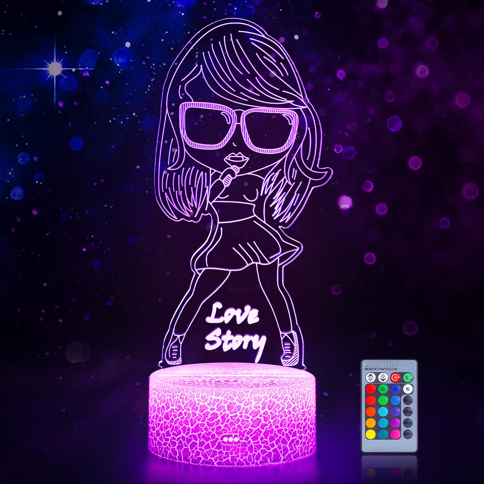 COVER JOY 3D Night Light Gifts: Fans Merch, Table Lamp with Remote Control and Smart Touch, Singer Gifts for Girls Room Decor Music Party Birthday Christmas