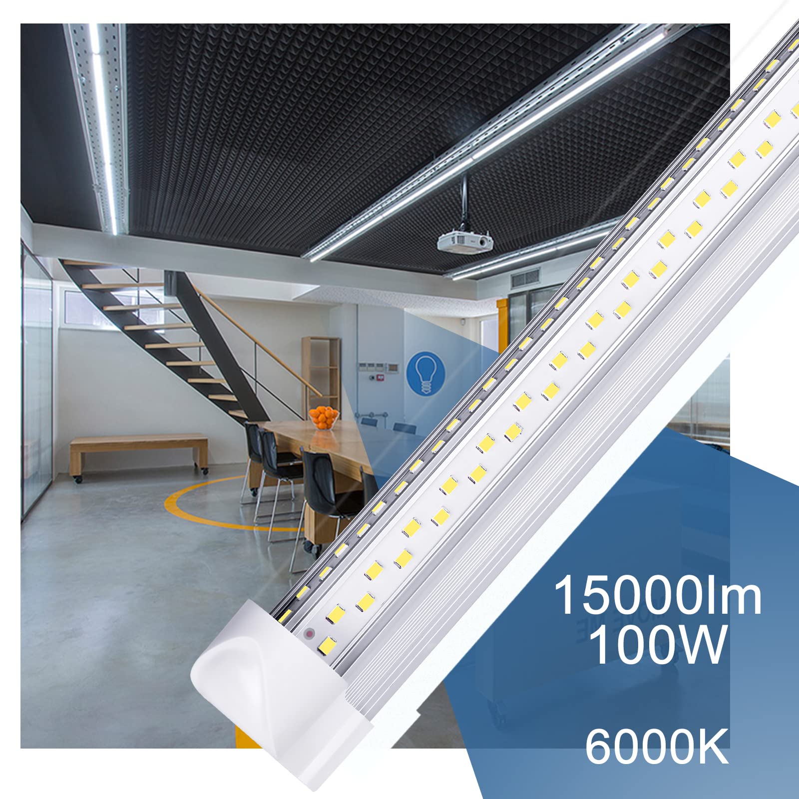ONLYLUX 8Ft LED Shop Light Fixture - 100W 15000LM V Shape, Aluminum, 6500K, Pack of 10, Model ON-6000-V-10