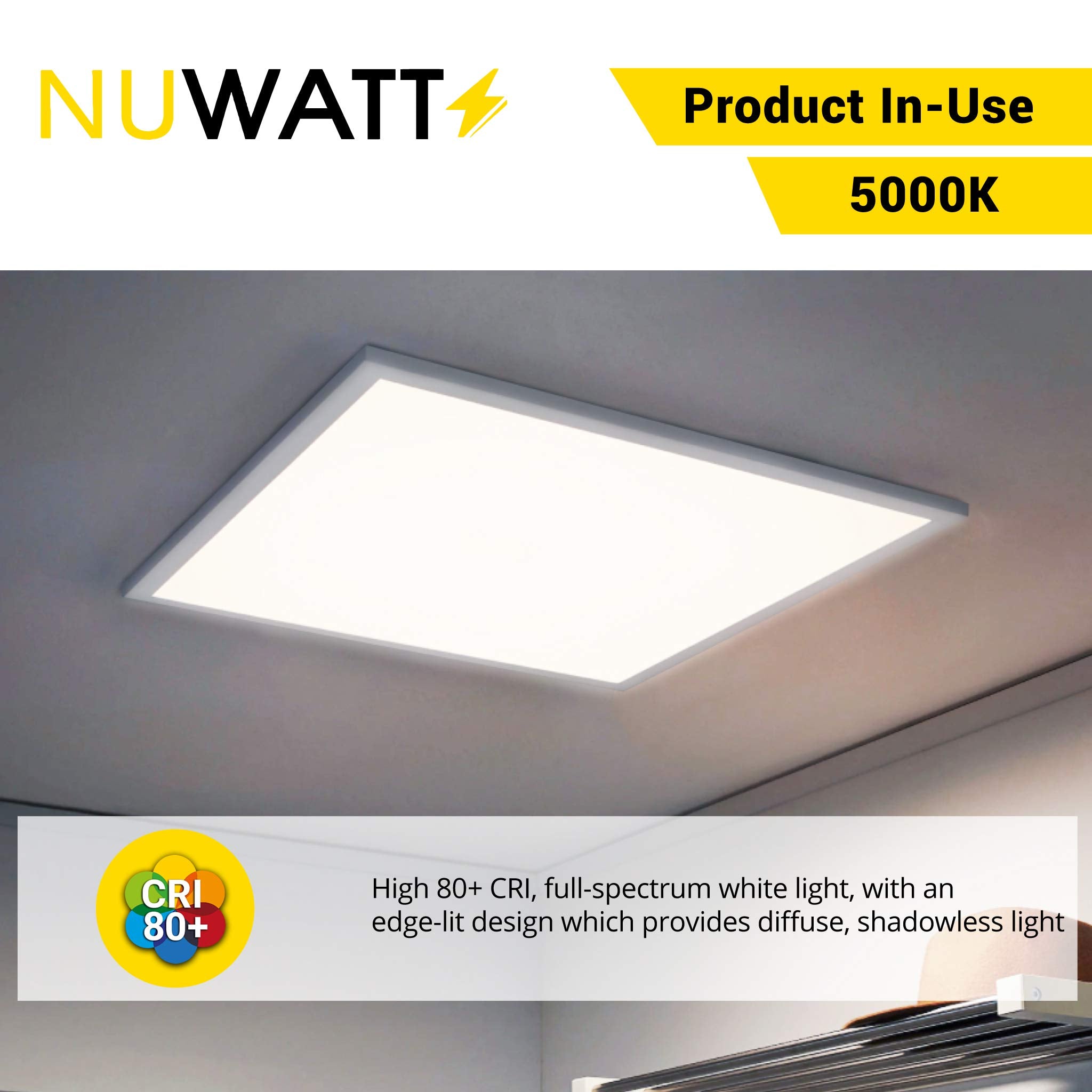 NUWATT LED Panel Troffer Lights 40W 5000K 4600 Lumens 2x2 FT Acrylic (4 Pack) Model NW-P-TROF-2x2-