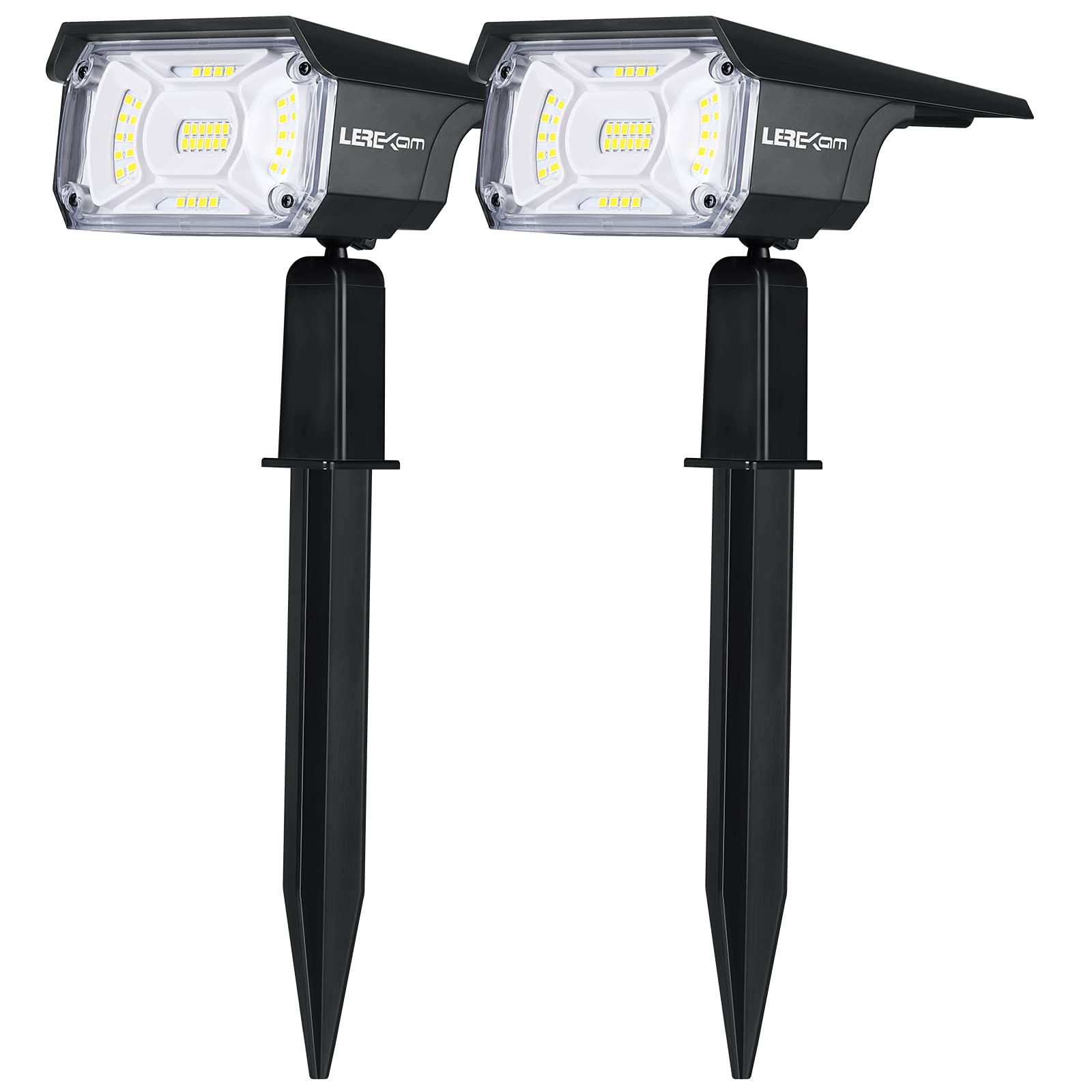 LEREKAM Solar Spot Lights, IP65 Waterproof 40 LEDs, USB & Solar Powered, Cool White, 2 Pack, Model C2