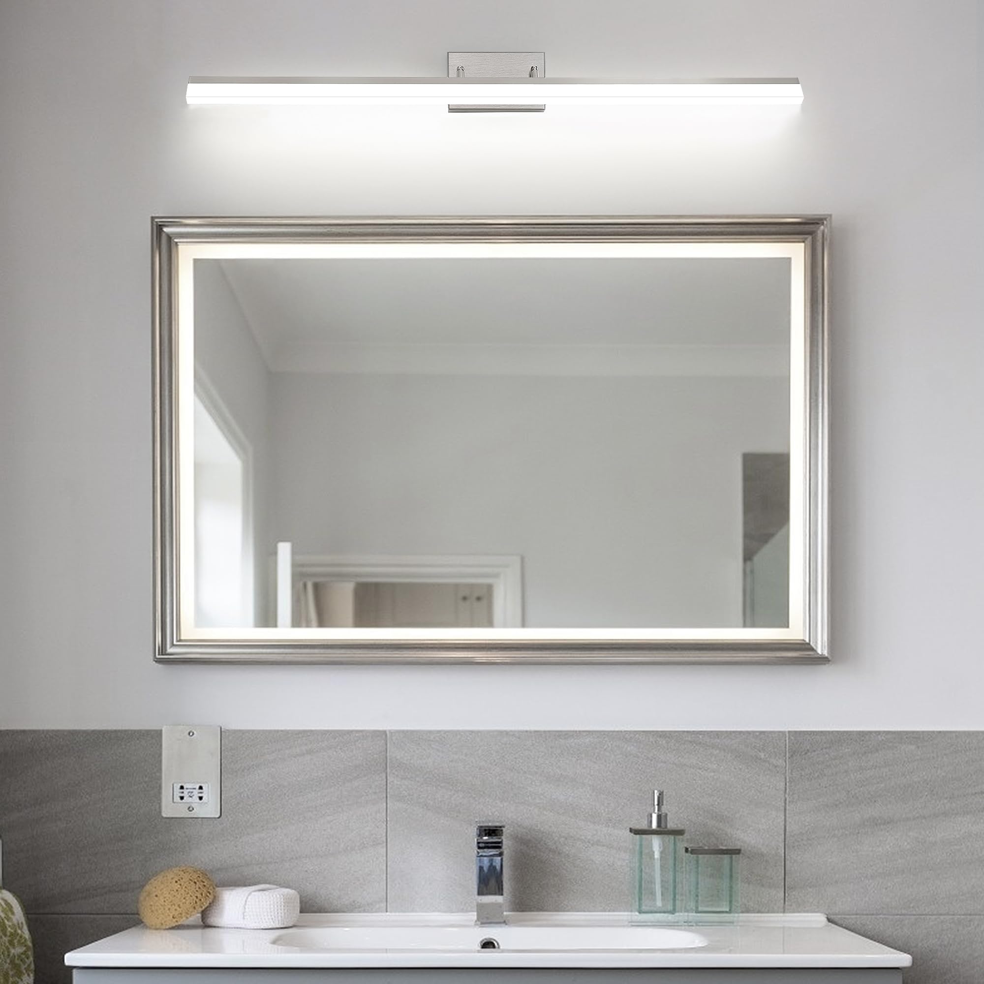 HUMHOLD 48" LED Bathroom Vanity Light, Dimmable 46W, Cool White 5000K, Brushed Nickel, Model THD-VL-48-1