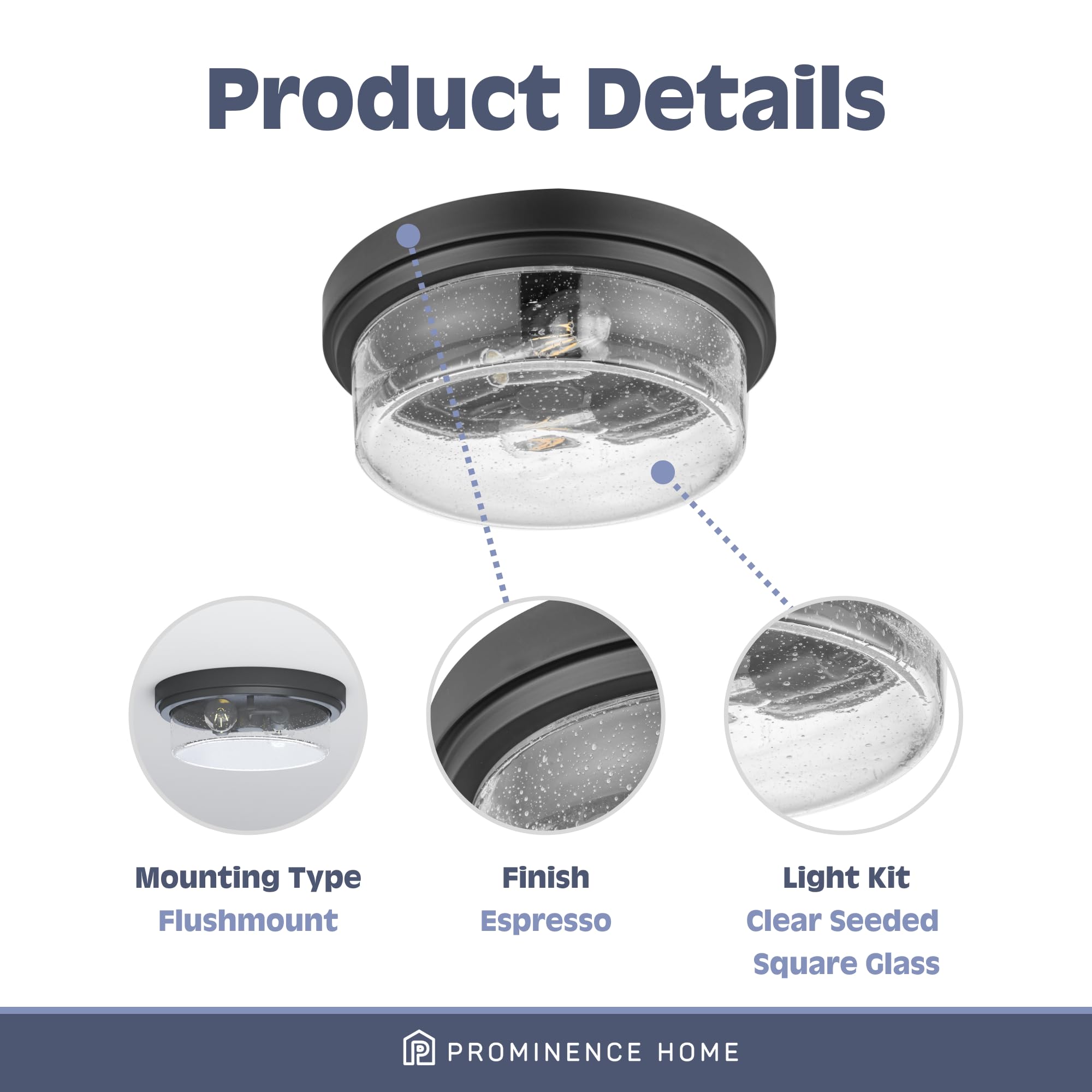 Prominence Home Madalyn 13&quot; Bronze Flush Mount Drum Light With Clear Square Glass - 51541-01