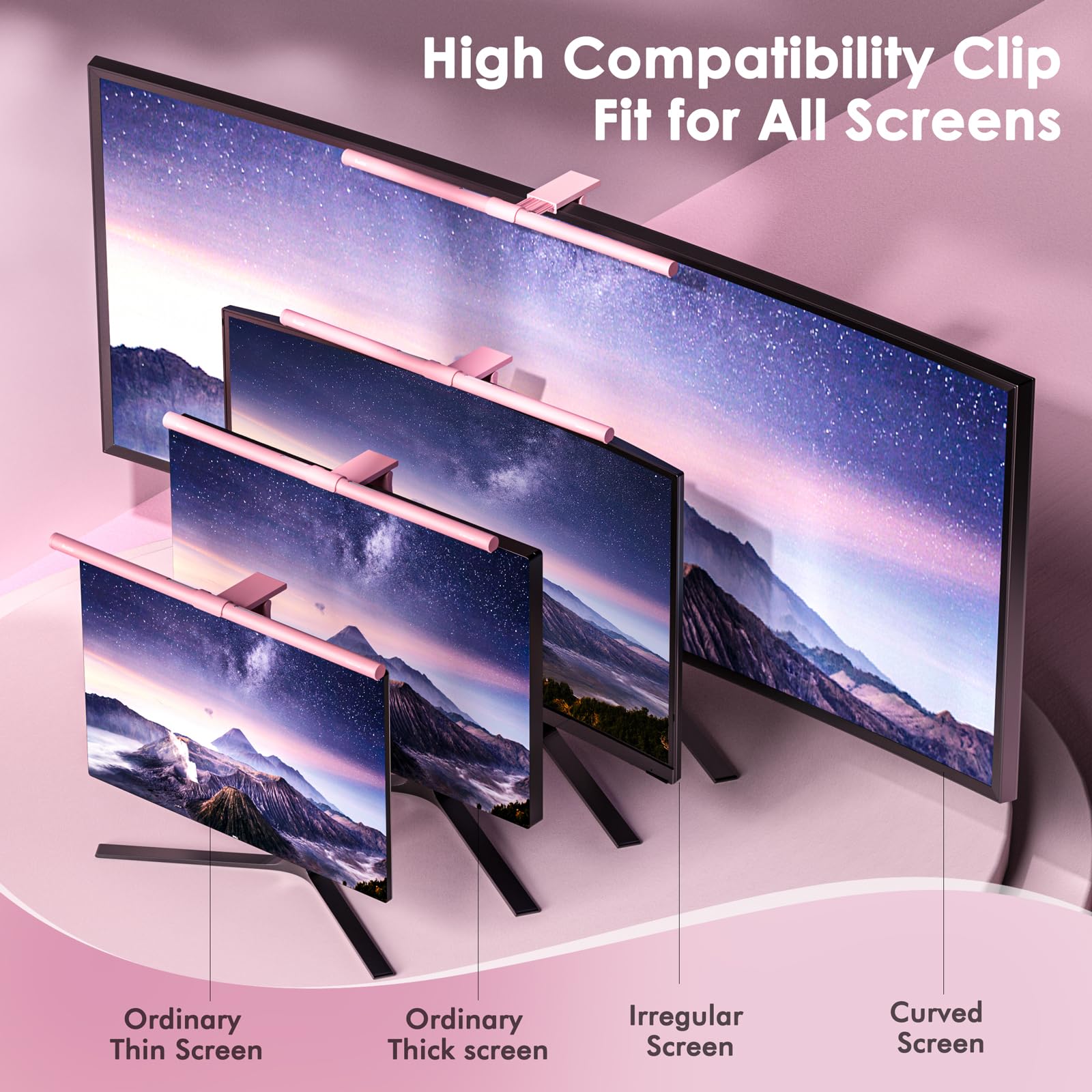 Quntis Pink Monitor Light Bar With Remote, Eye-Care Dimming Desk Lamp For Home Office & Gaming