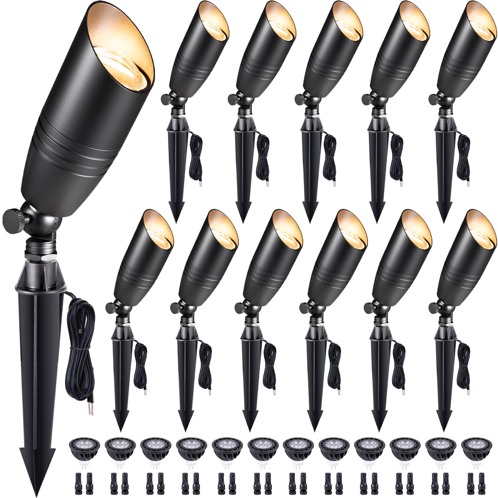 Gardenreet Die-Cast Brass Spot Light Outdoor - 12V LED Uplighting Waterproof, Low Voltage Landscape Lights Direct Wire, Black fo