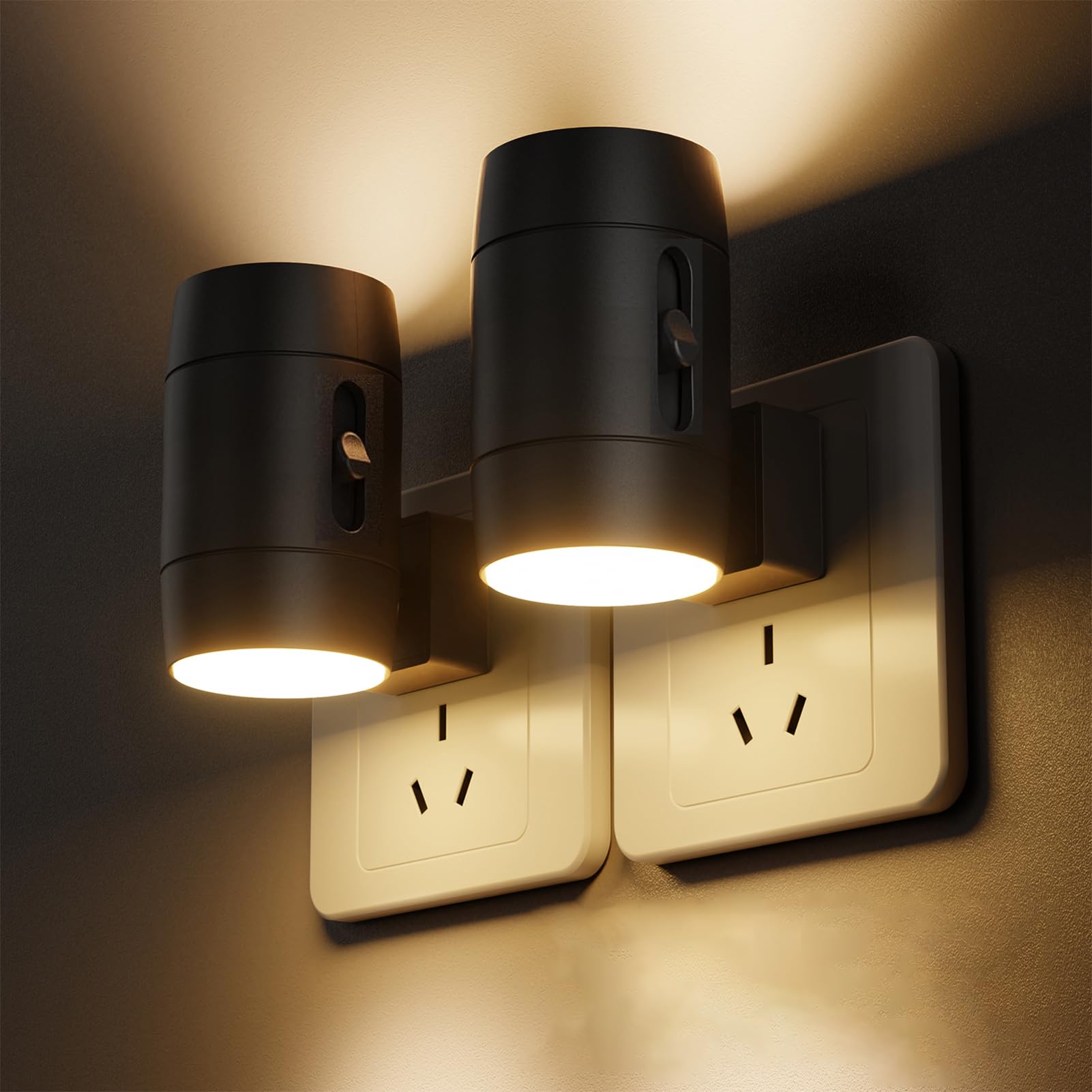 Yuewilai LED Night Lights Plug into Wall, 2 Pack Dusk-to-Dawn Sensor Plug in 0-100LM Adjustable Brightness Night Light Soft Whit