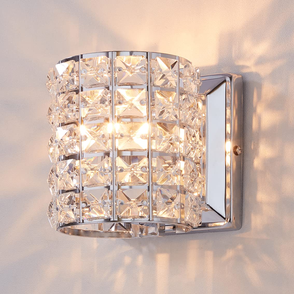 LOCLGPM Crystal Wall Sconce Set of Two - Modern Silver Metal Lighting Fixtures, 1 Light, Chrome Finish, 2 Pack