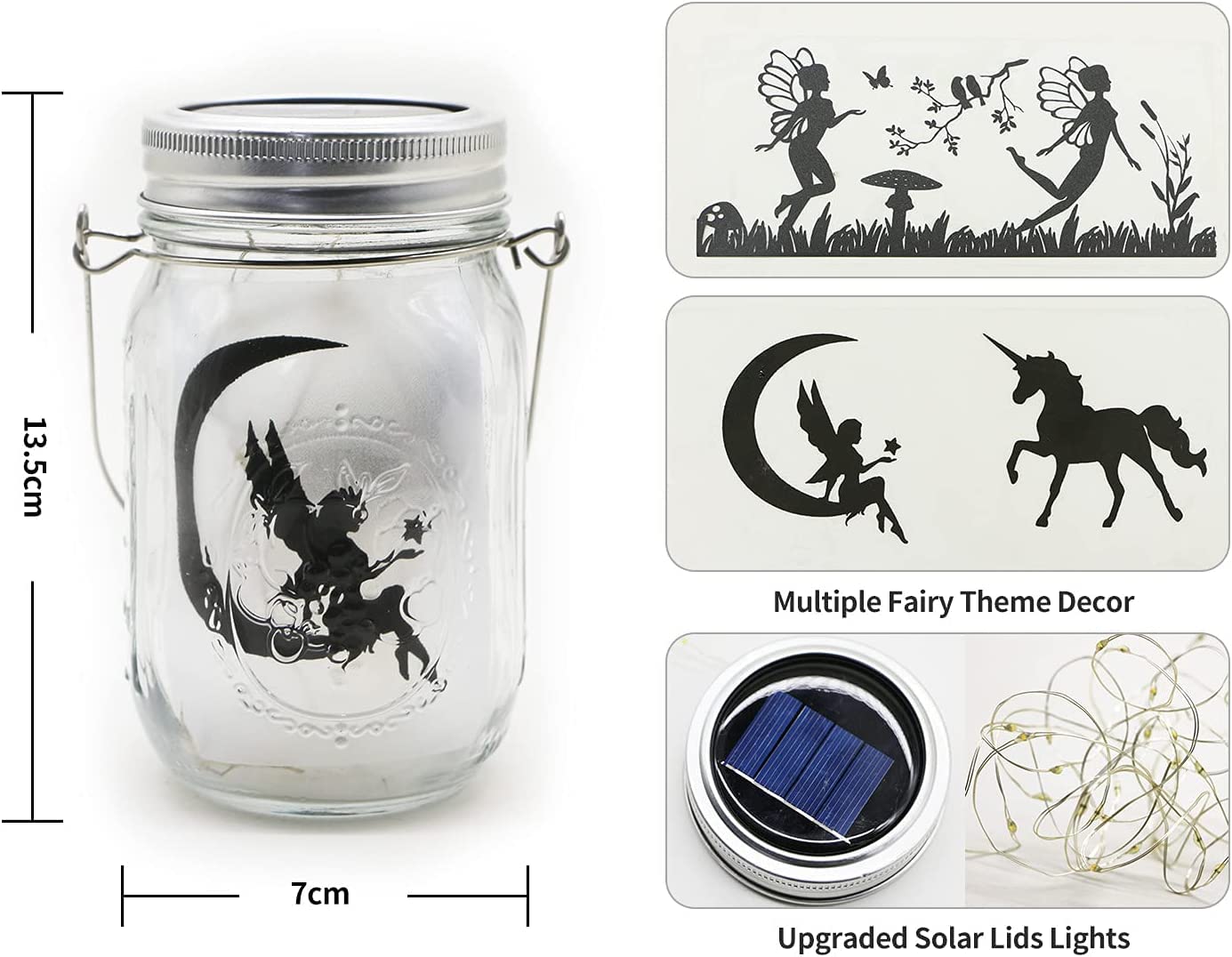 Yeuago 8 Pack Fairy Star Firefly Jar Lids Lights,Solar Fairy String Lids Lights(No Jars),Waterproof Lantern Mason String Solar L