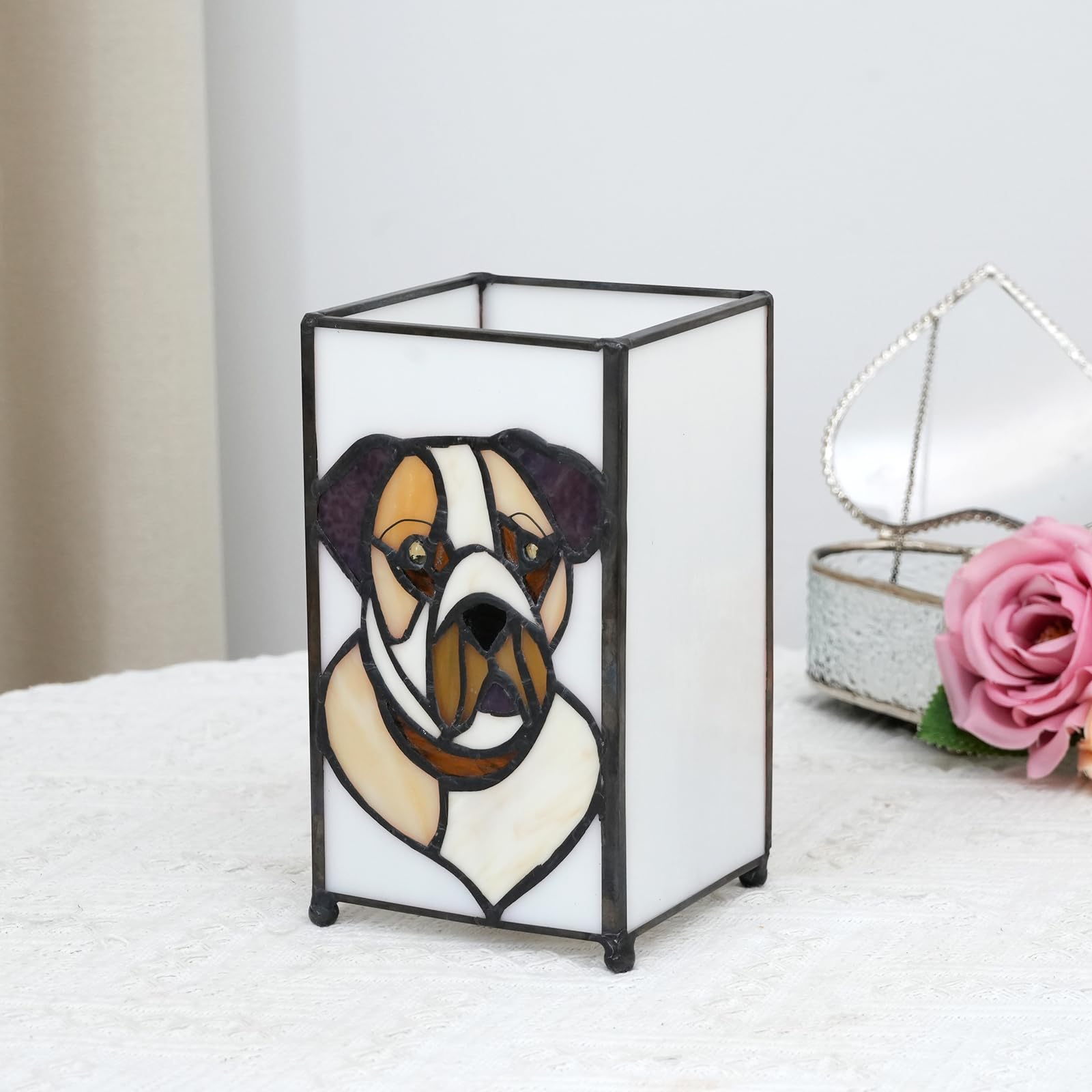 Kiphepi Tiffany Lamp Stained Glass Lamp Small Bedside Table Lamps For Living Room Home Decor Girls Women Birthday Halloween Christmas Thanksgiving Day Gift Dog