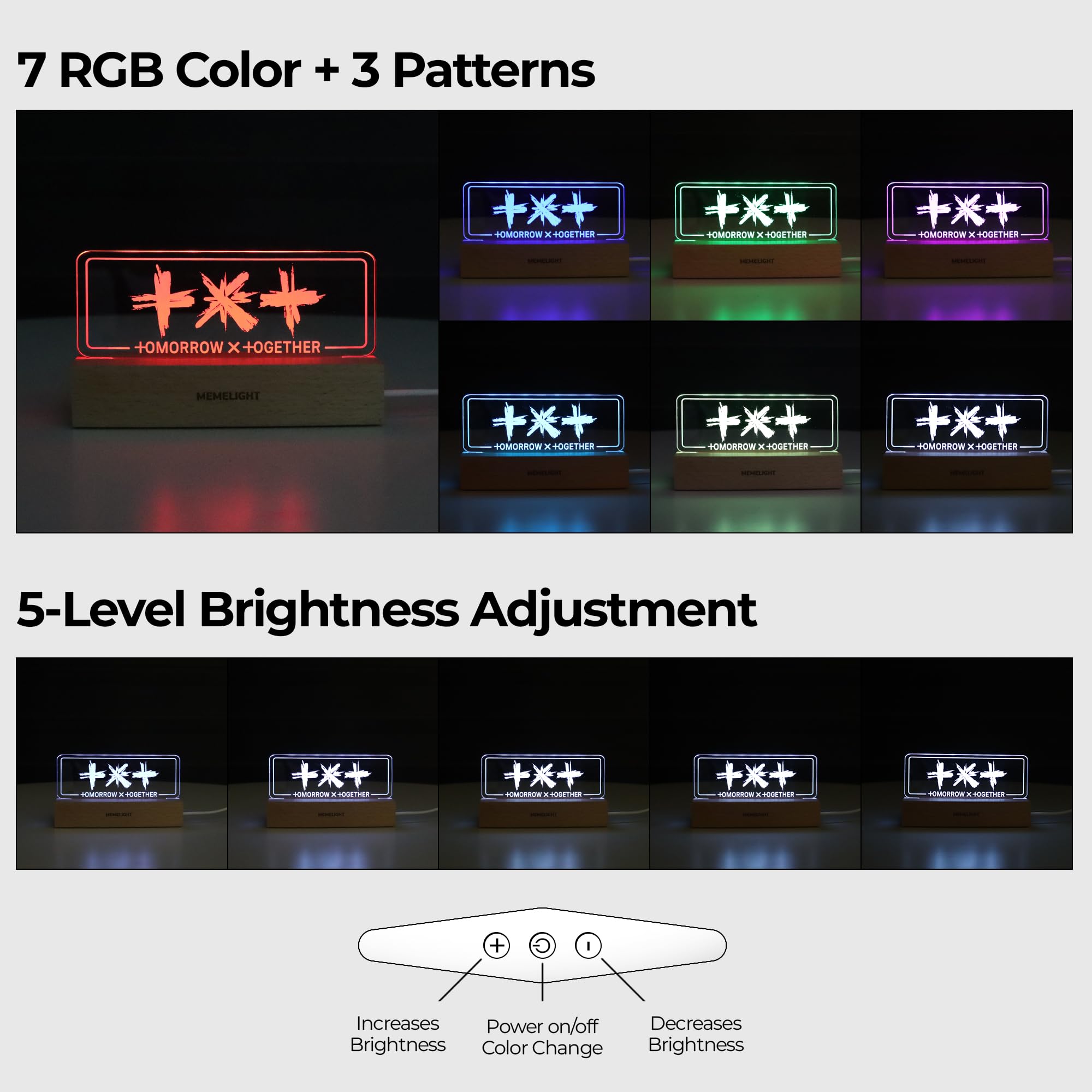 MEMELIGHT TXT Night Light, Kpop Merchandise Lamp, 7 RGB Colors, Dimmer, 8.3 x 4.2 x 1.7 inches, Model ML-VA-