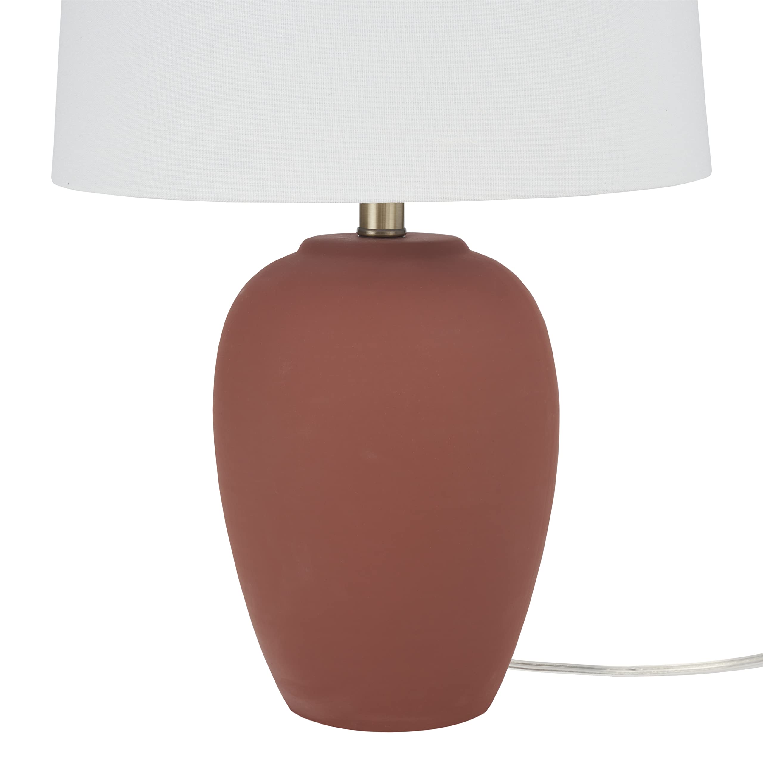 Nourison 23'' Rust Orange Ceramic Pot Table Lamp For Bedroom, Living Room, Dining Office, With White Tapered Drum Shade