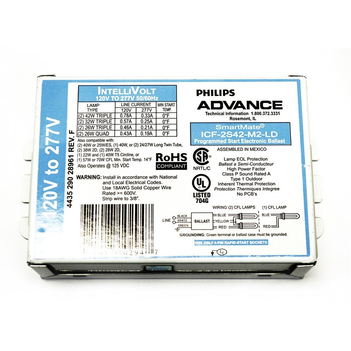 Philips Advance Cfl Ballast Icf-2S42-M2-Ld-K, 93W, Electronic, 120/277