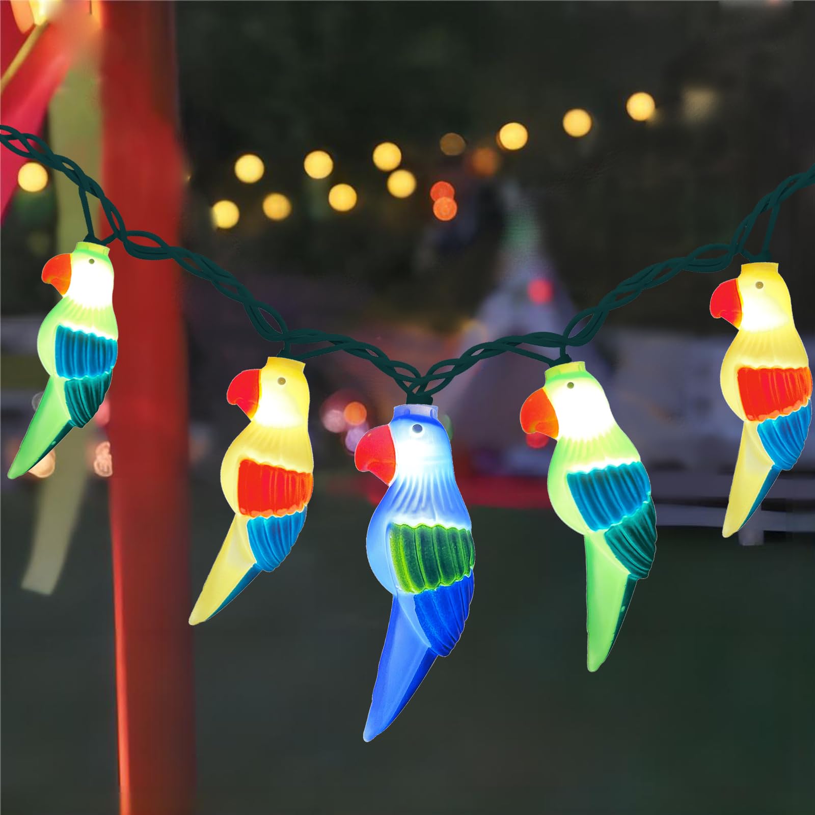 Pallerina 8.5Ft Led Parrot String Lights With 10 Multicolor Parrot Shaped Lights,Tropical Themed Party Decorations,Plug In Novel