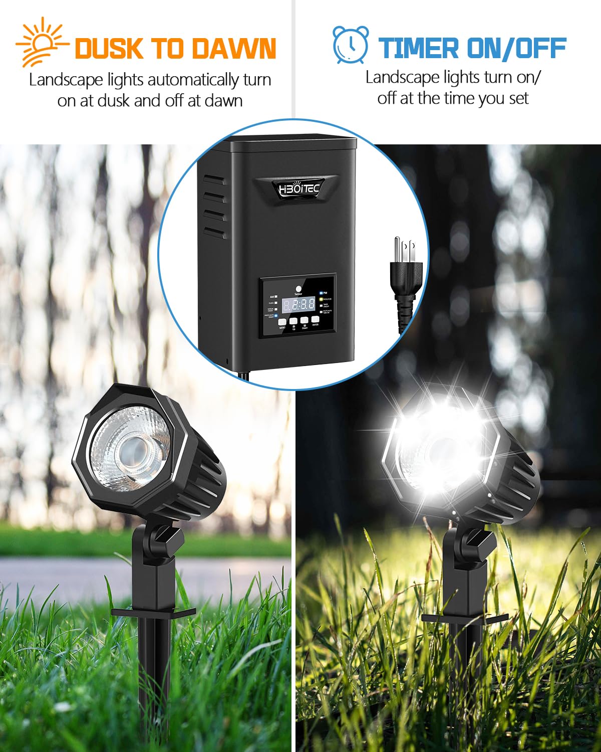 HIBOITEC 300W Low Voltage Landscape Transformer with Photocell Sensor, 12V/14V AC, Weatherproof, Black, Model DYKZH300