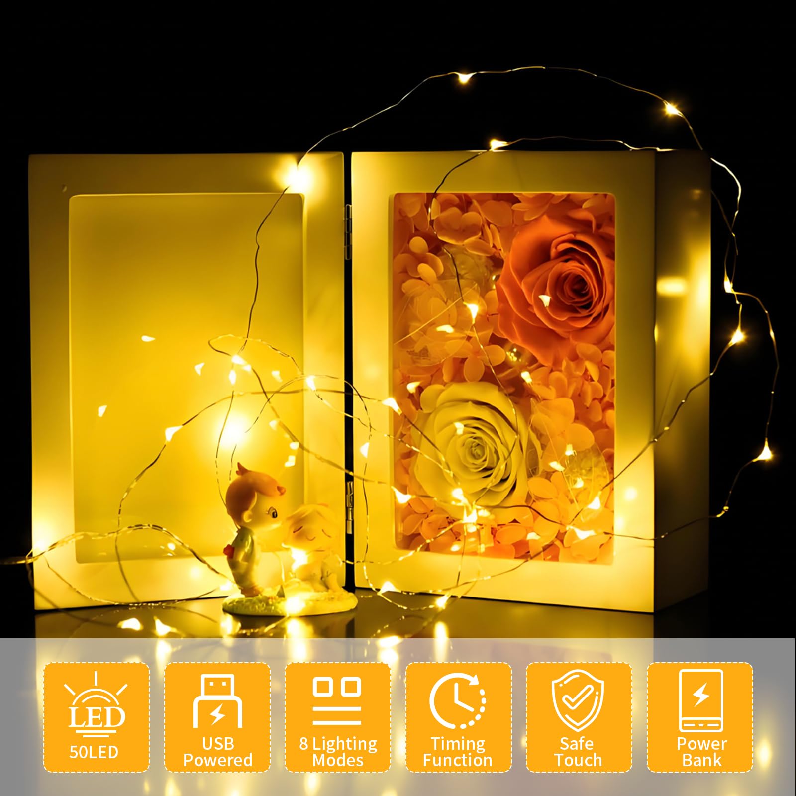 FWYWNL USB Fairy Light, 16ft 50 LED, Remote Control, Waterproof, 2 Pac, Warm Colour