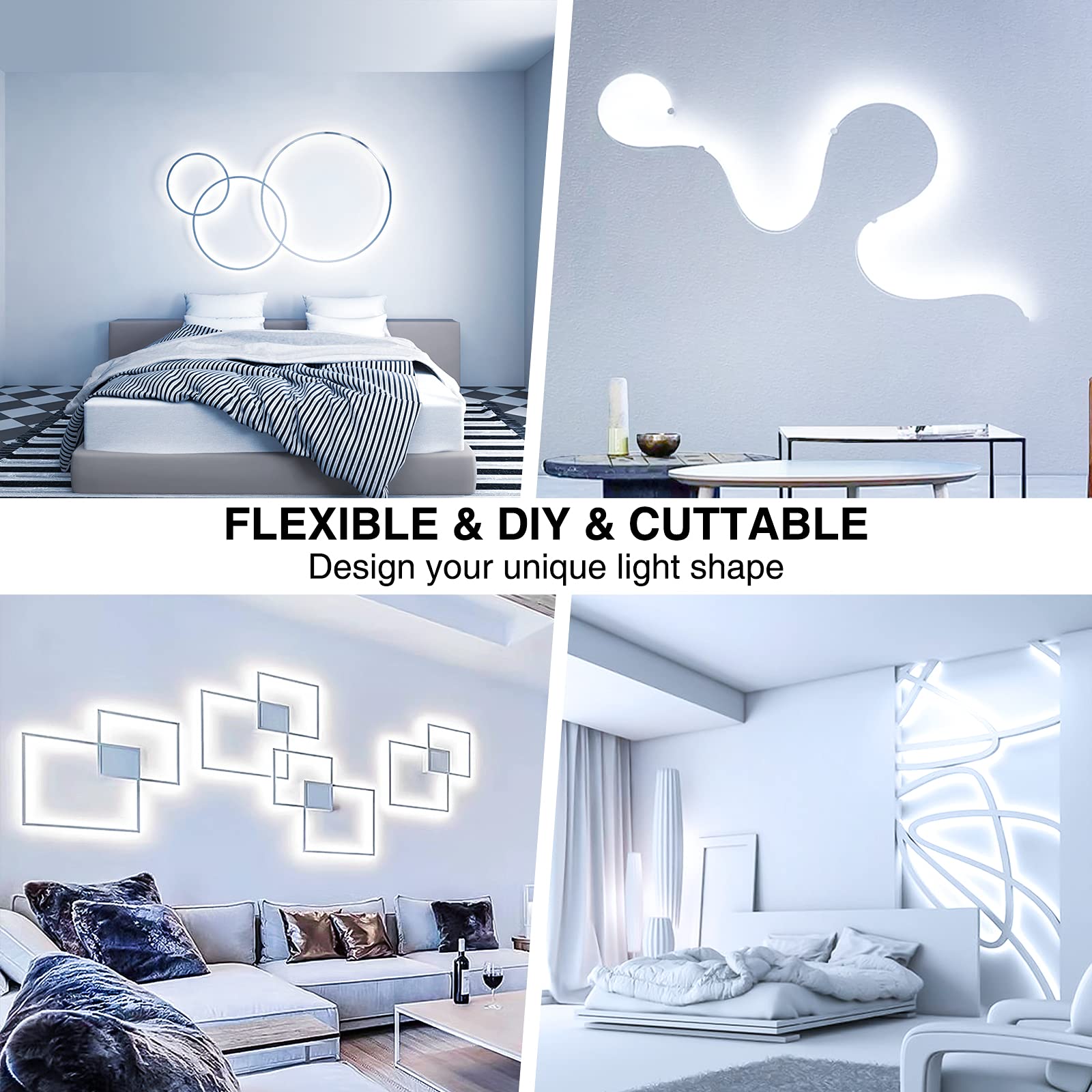 Onforu Led Strip Lights, 32.8Ft Dimmable Daylight White Tape Light Kit, 600 Leds, Flexible 12V Lighting For Home And Bedroom