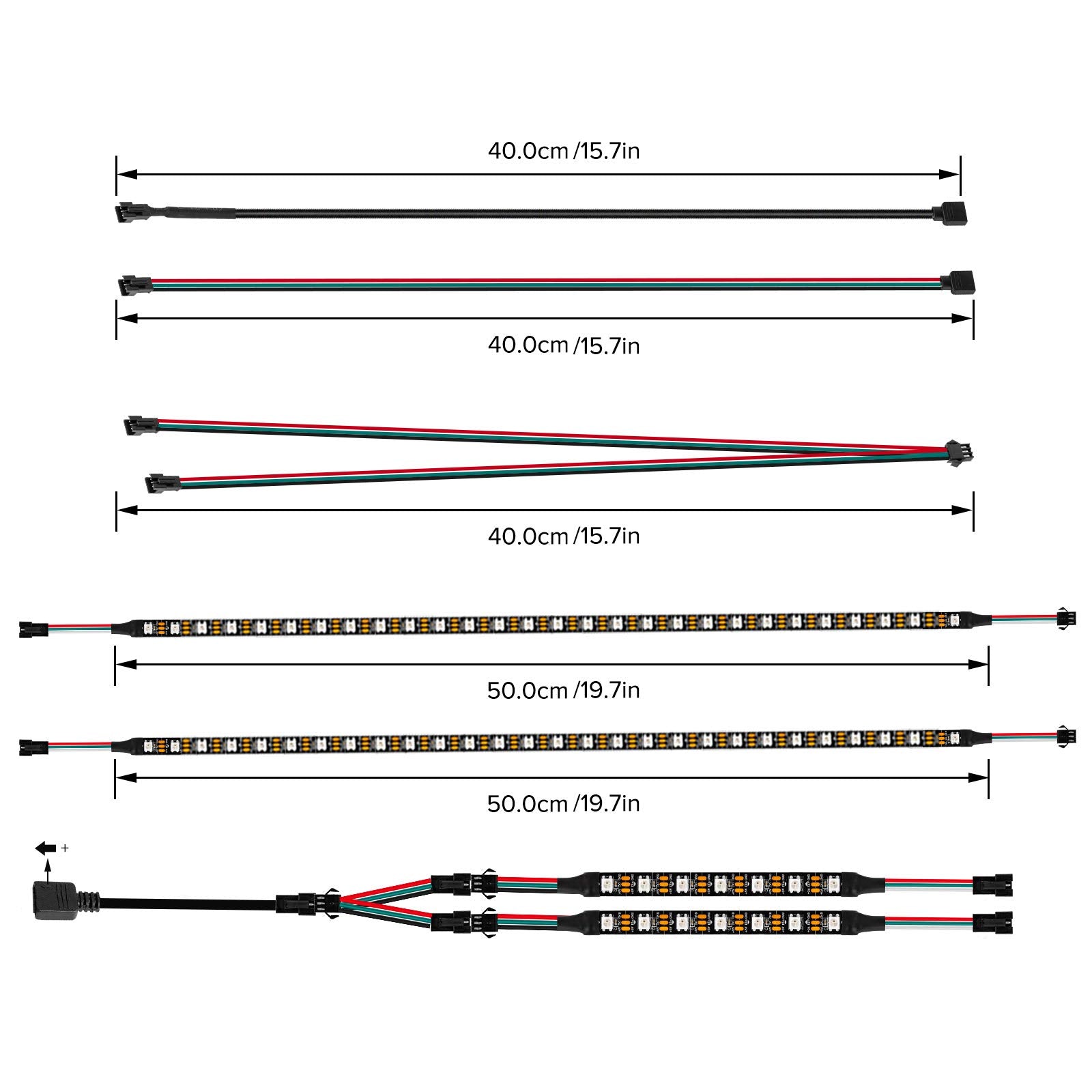 BTF-LIGHTING WS2812B LED RGB Light Strip 4PCs 19in 5V Addressable Black Plastic