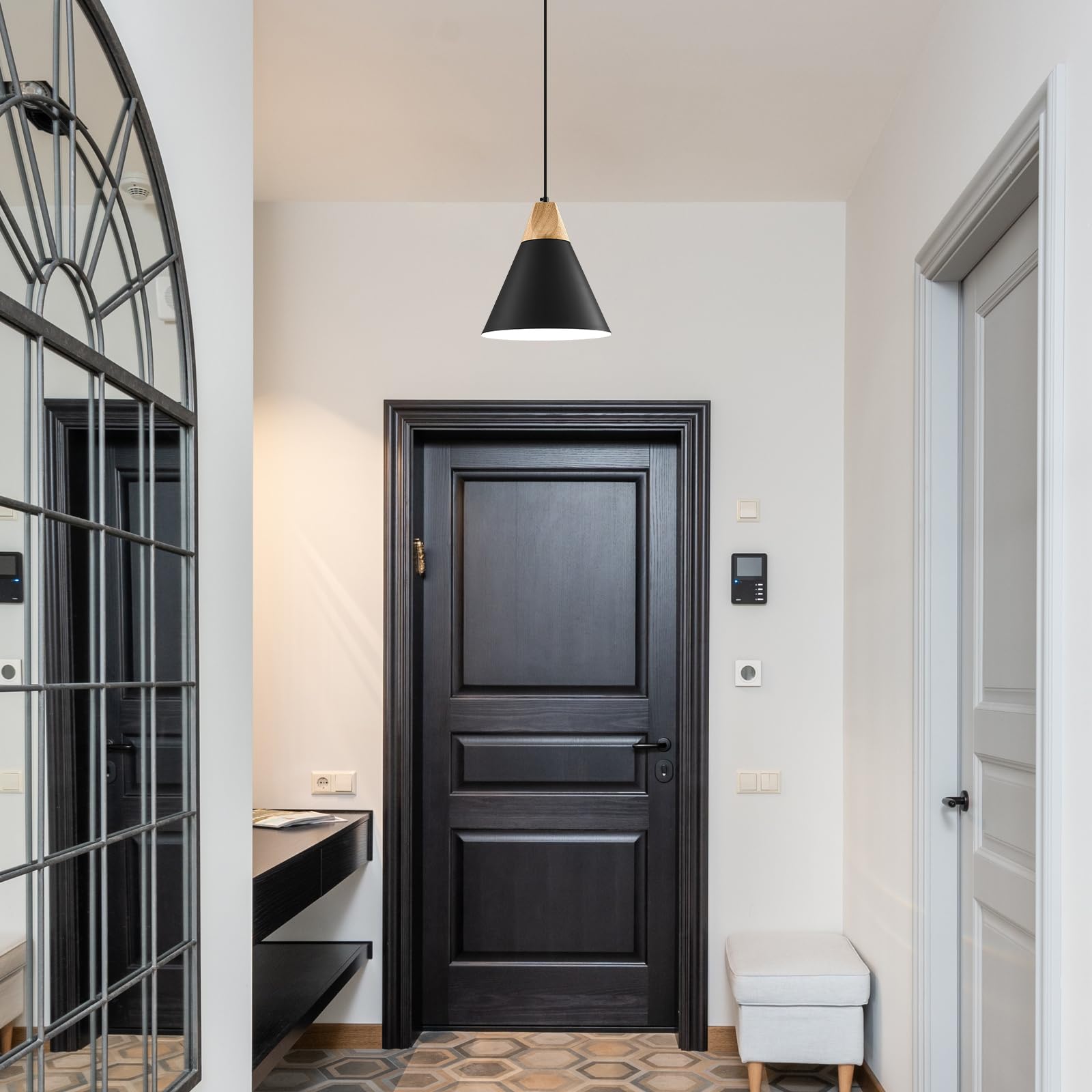 Sesiment Plug In Pendant Light,2 Pack 9.4Inch Hanging Lights With Plug In Cord 14.7 Ft, Black Pendant Light Plug In, Hanging Pen