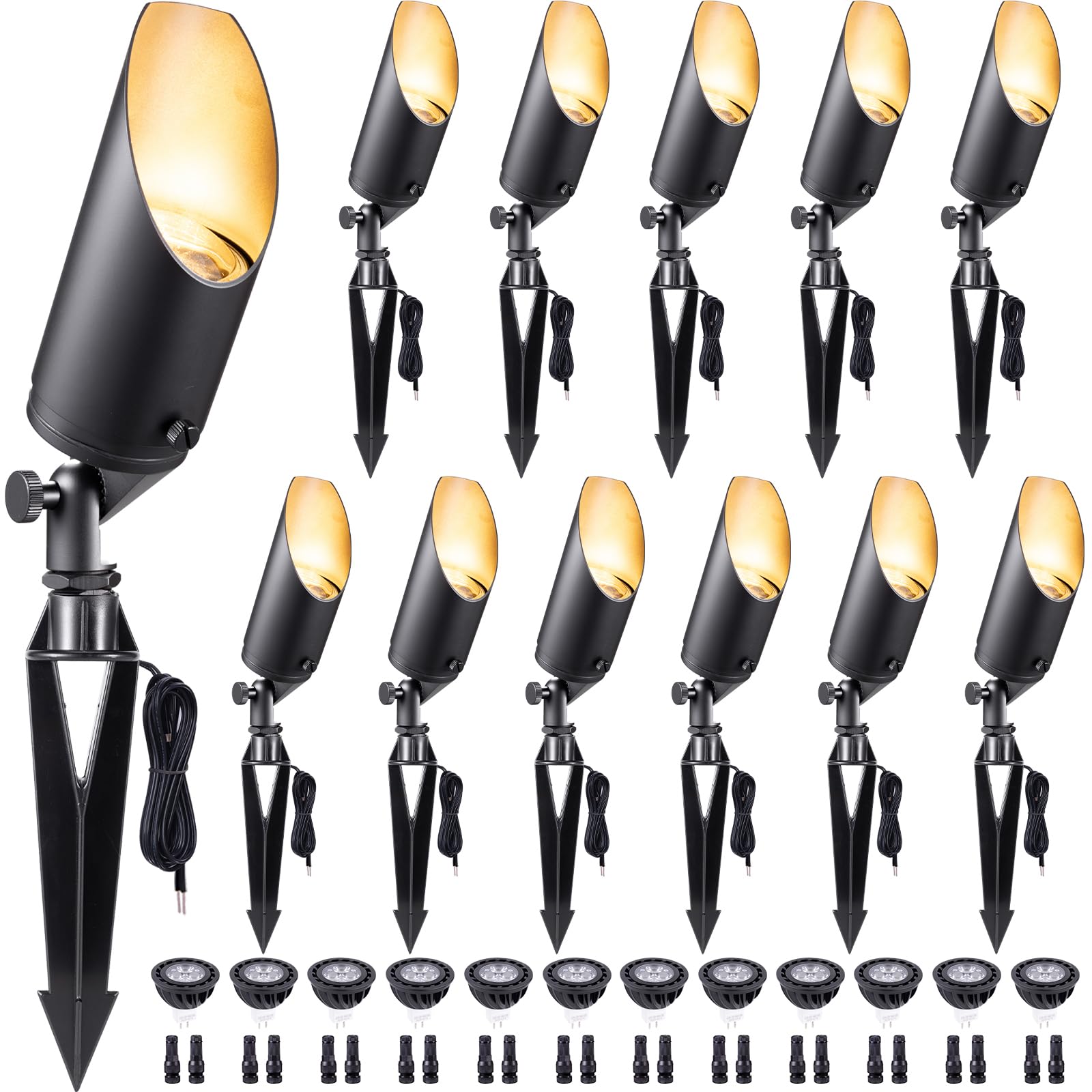 Gardenreet Die-Cast Brass Spot Light Outdoor - 12V Uplighting Waterproof, LED Low Voltage Landscape Lights Metal, Black for Fenc